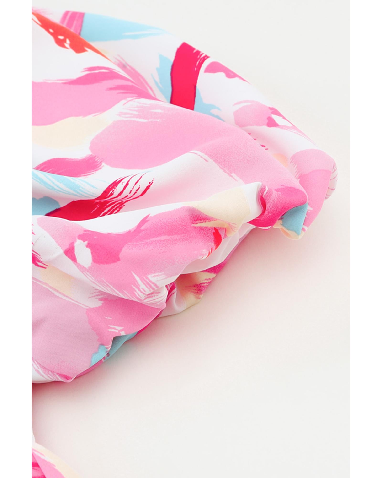 Pink Brush Stroke Printed Smocked Ruffle Tiered Dress - S 3