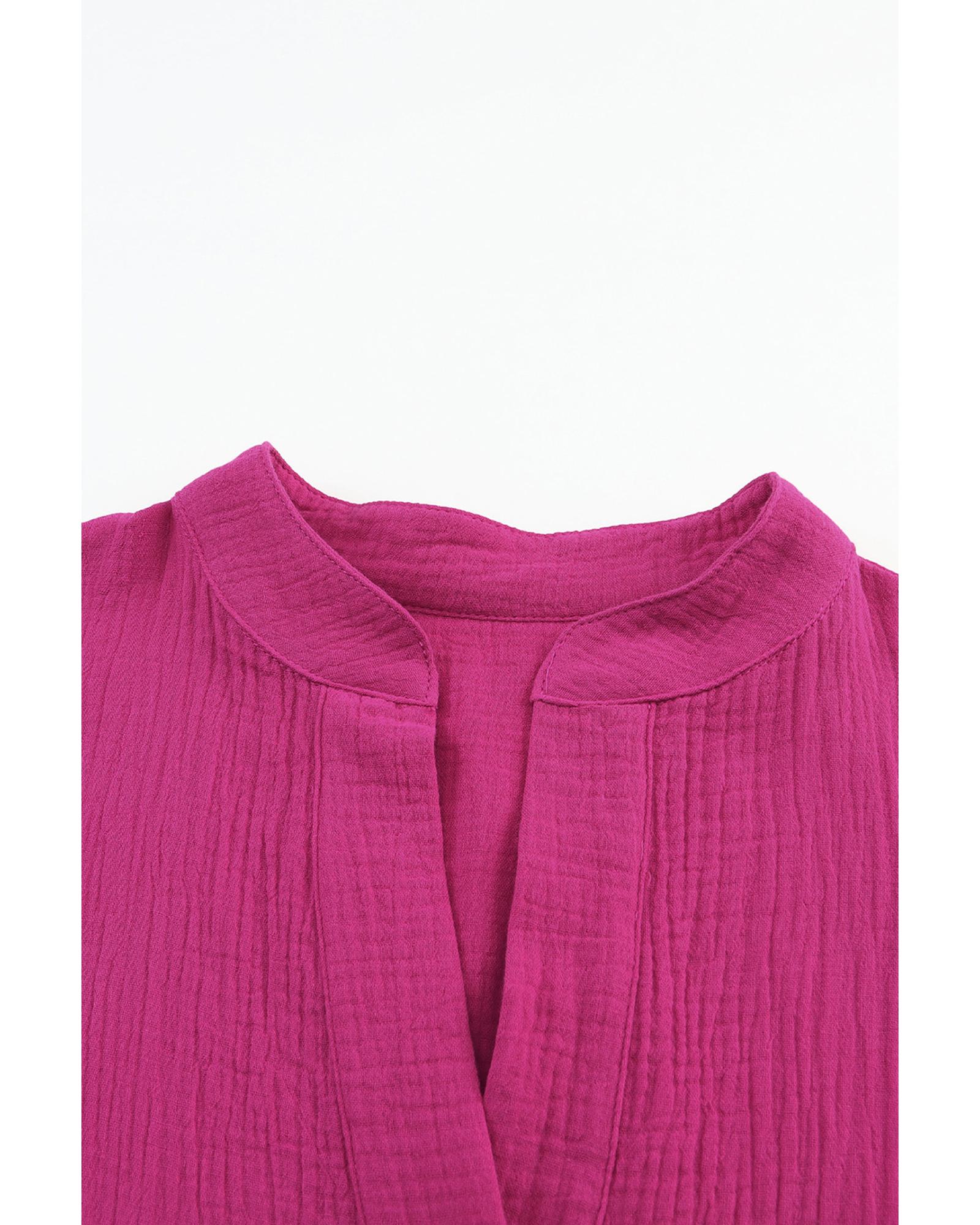 Rose Crinkled Tiered Split Neck Shirt Dress - L 5