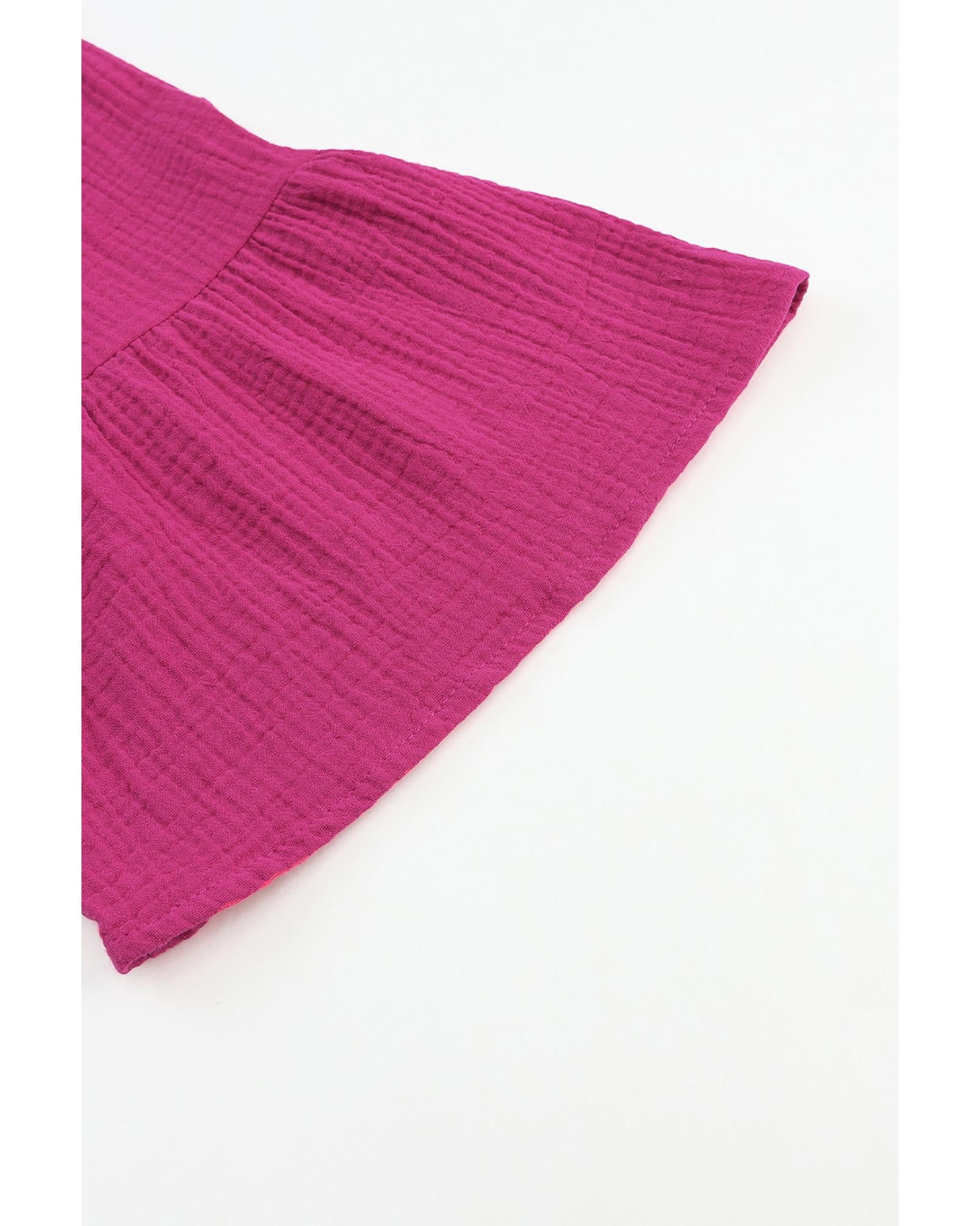 Rose Crinkled Tiered Split Neck Shirt Dress - S 4