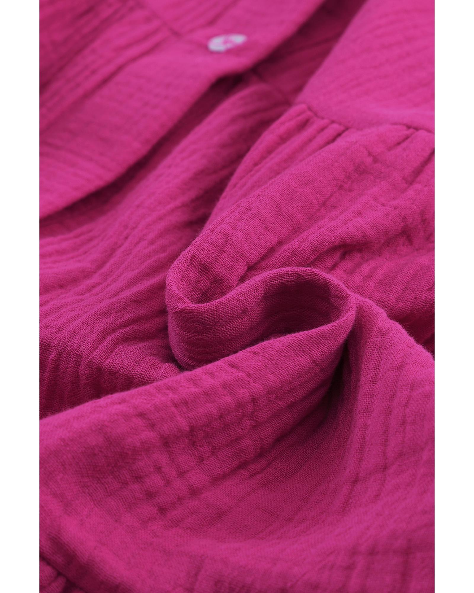 Rose Crinkled Tiered Split Neck Shirt Dress - S 6