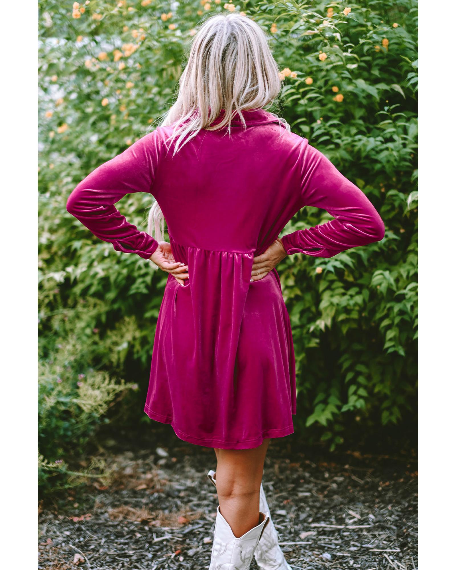 Azura Exchange Rose Long Sleeve Ruffle Velvet Button Up Dress - XL 6