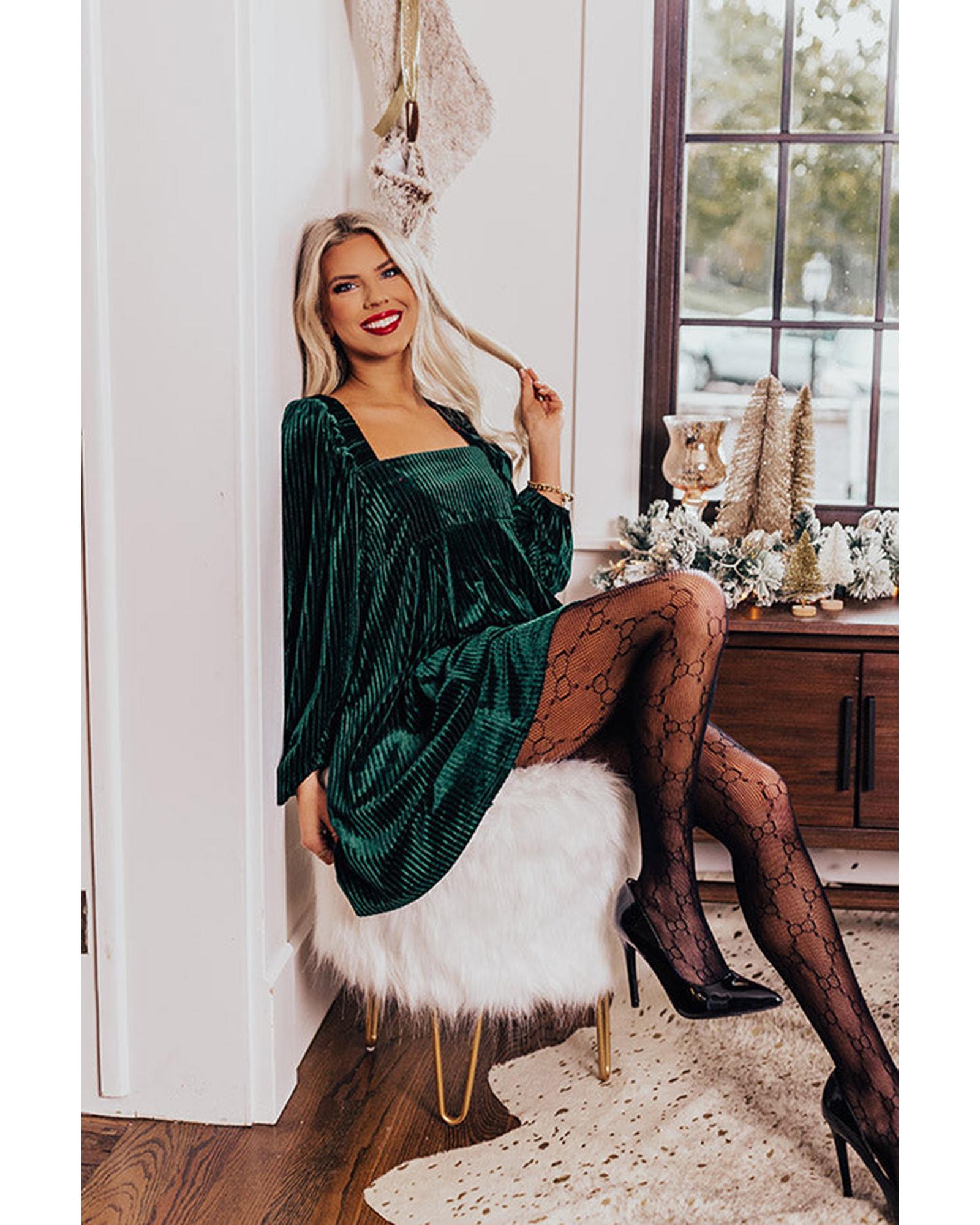 Azura Exchange Green Tie Back Square Neck Velvet Babydoll Dress - XL 3