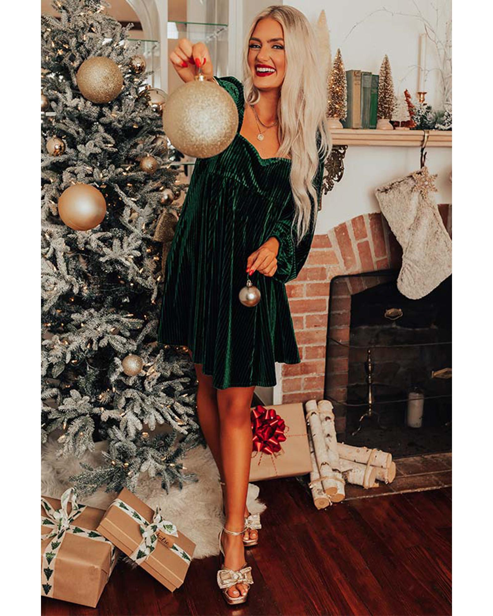 Azura Exchange Green Tie Back Square Neck Velvet Babydoll Dress - XL 5