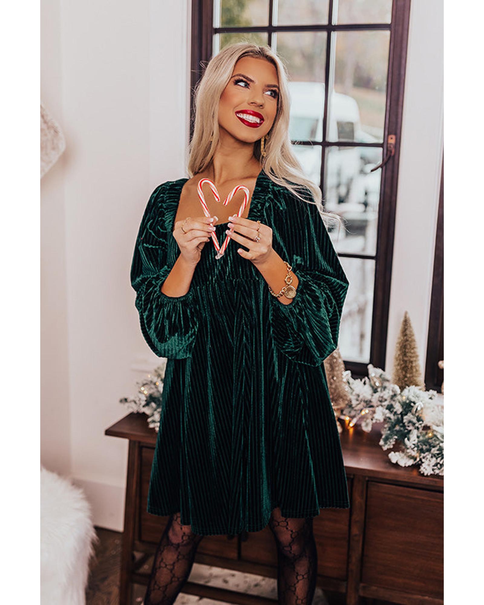 Azura Exchange Green Tie Back Square Neck Velvet Babydoll Dress - XL 7