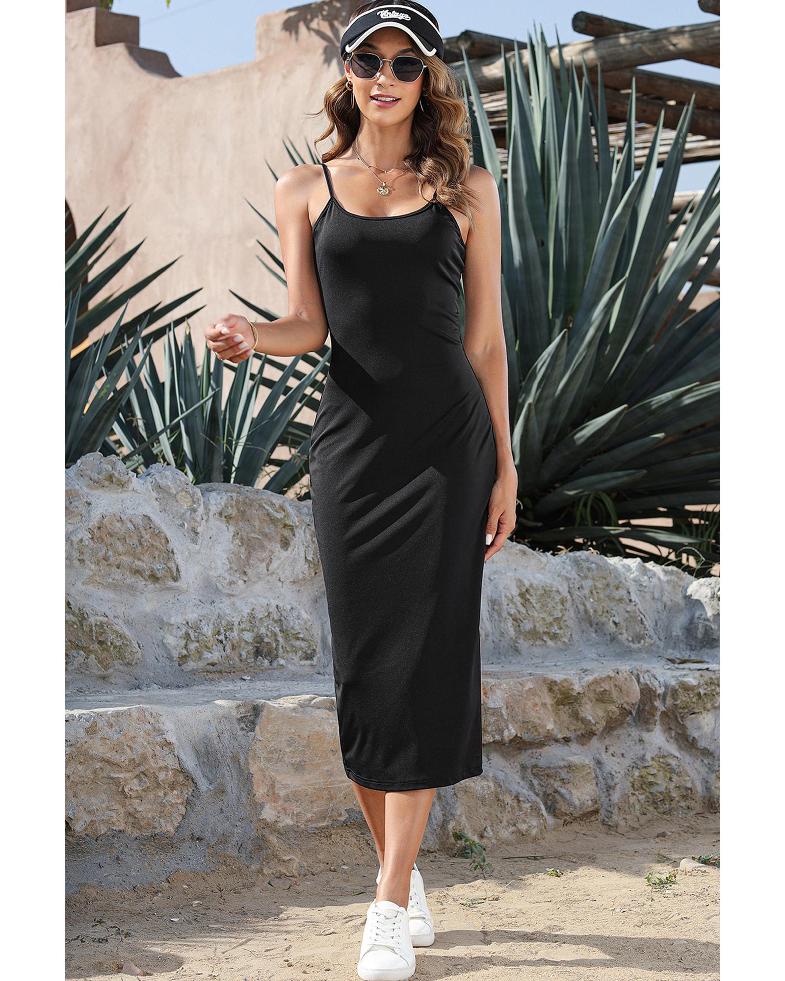 Black Spaghetti Straps Bodycon Midi Dress - XL 6