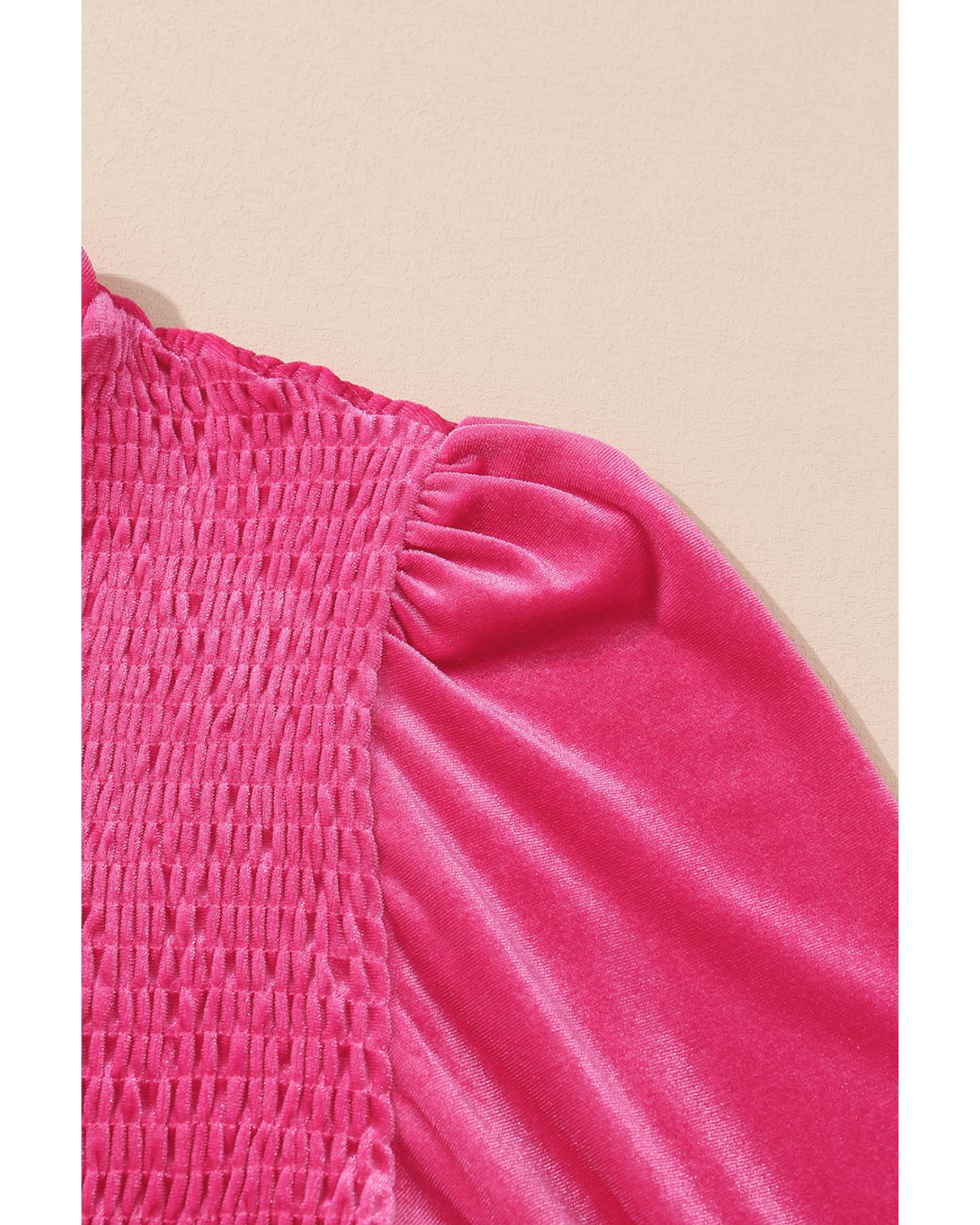 Rose Frilled Neck Smocked Bodice Velvet Dress - M 3