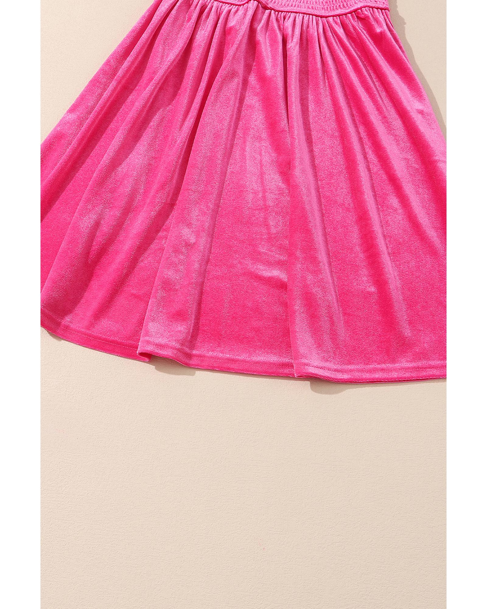 Rose Frilled Neck Smocked Bodice Velvet Dress - M 7