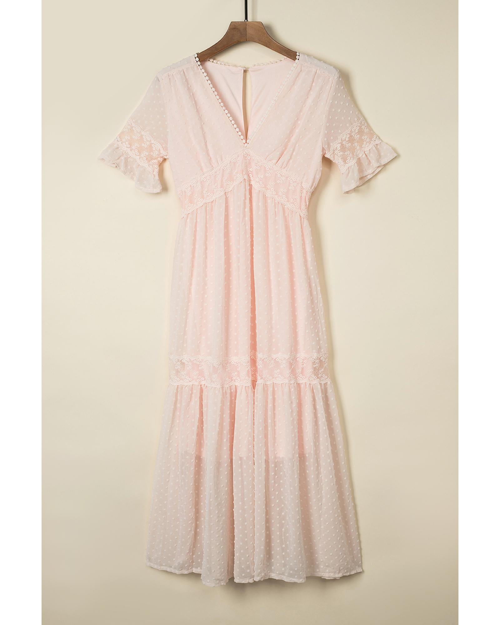 Swiss Dot Lace Trim Maxi Dress - 2XL
