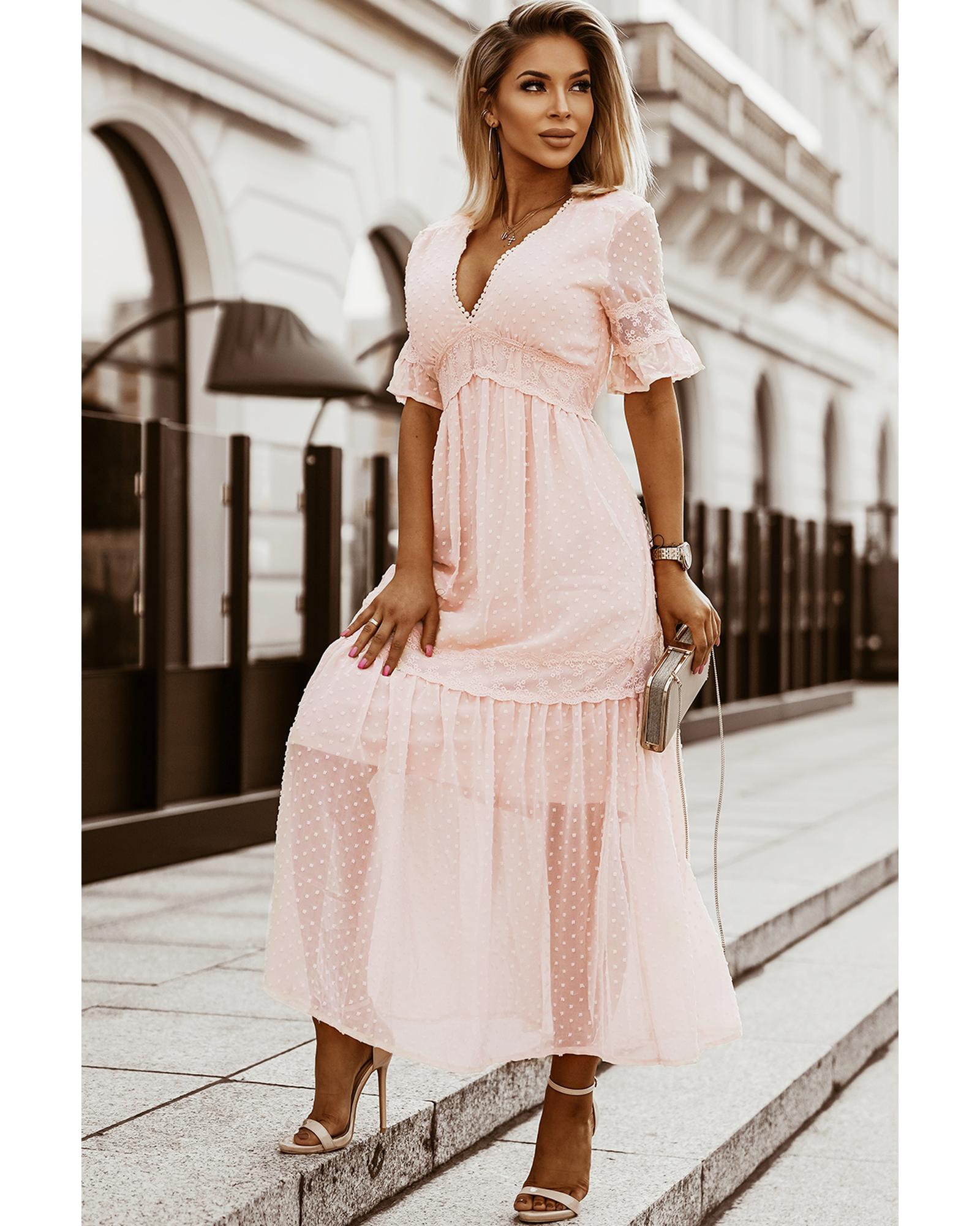 Swiss Dot Lace Trim Maxi Dress - S 4