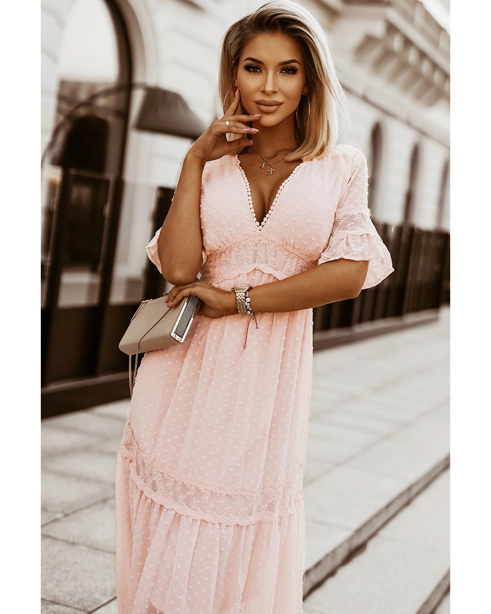 Swiss Dot Lace Trim Maxi Dress - S 8
