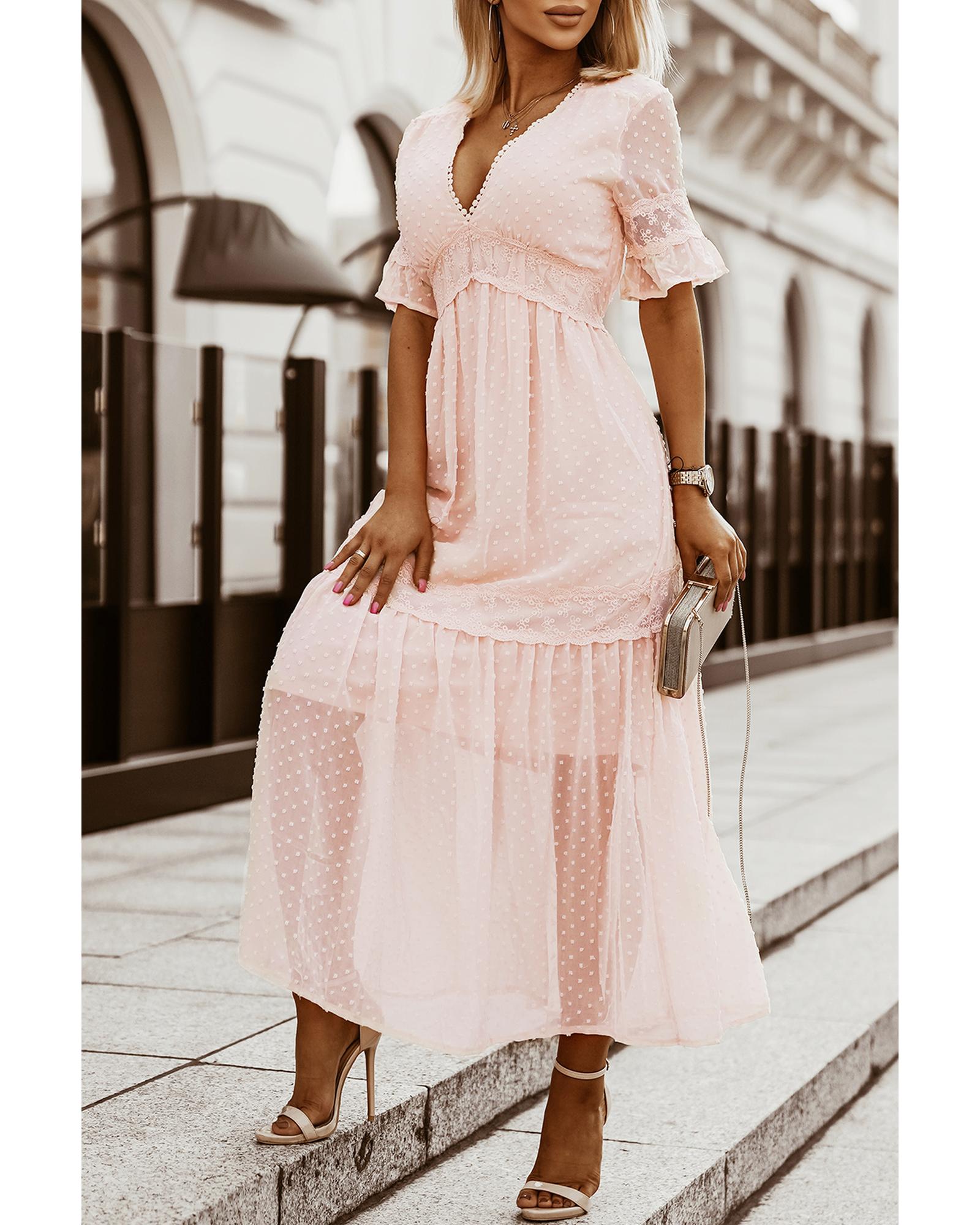 Swiss Dot Lace Trim Maxi Dress - XL 3
