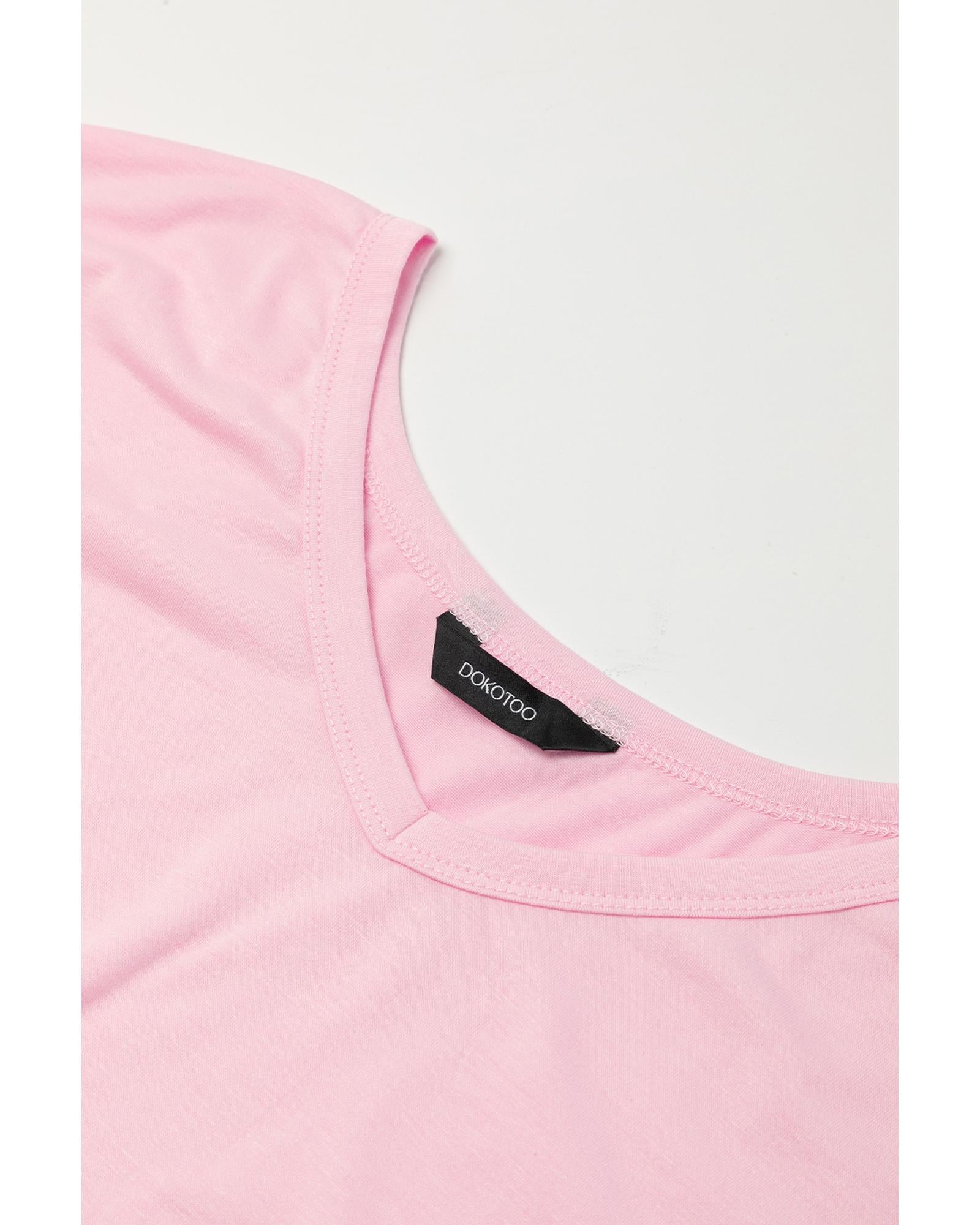 Pink V Neck Hidden Pocket Splits Maxi T-shirt Dress - M 8