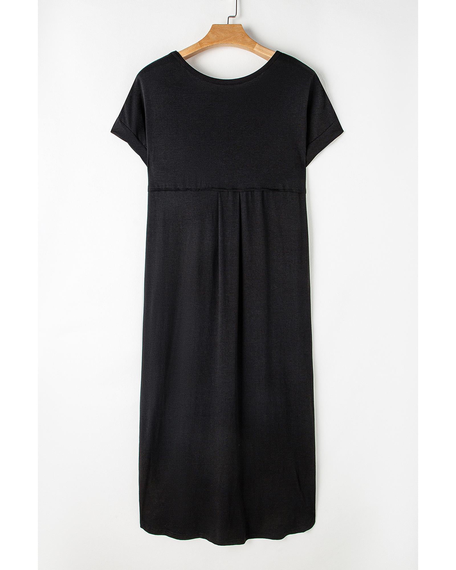 Black V Neck Hidden Pocket Splits Maxi T-shirt Dress - L 5