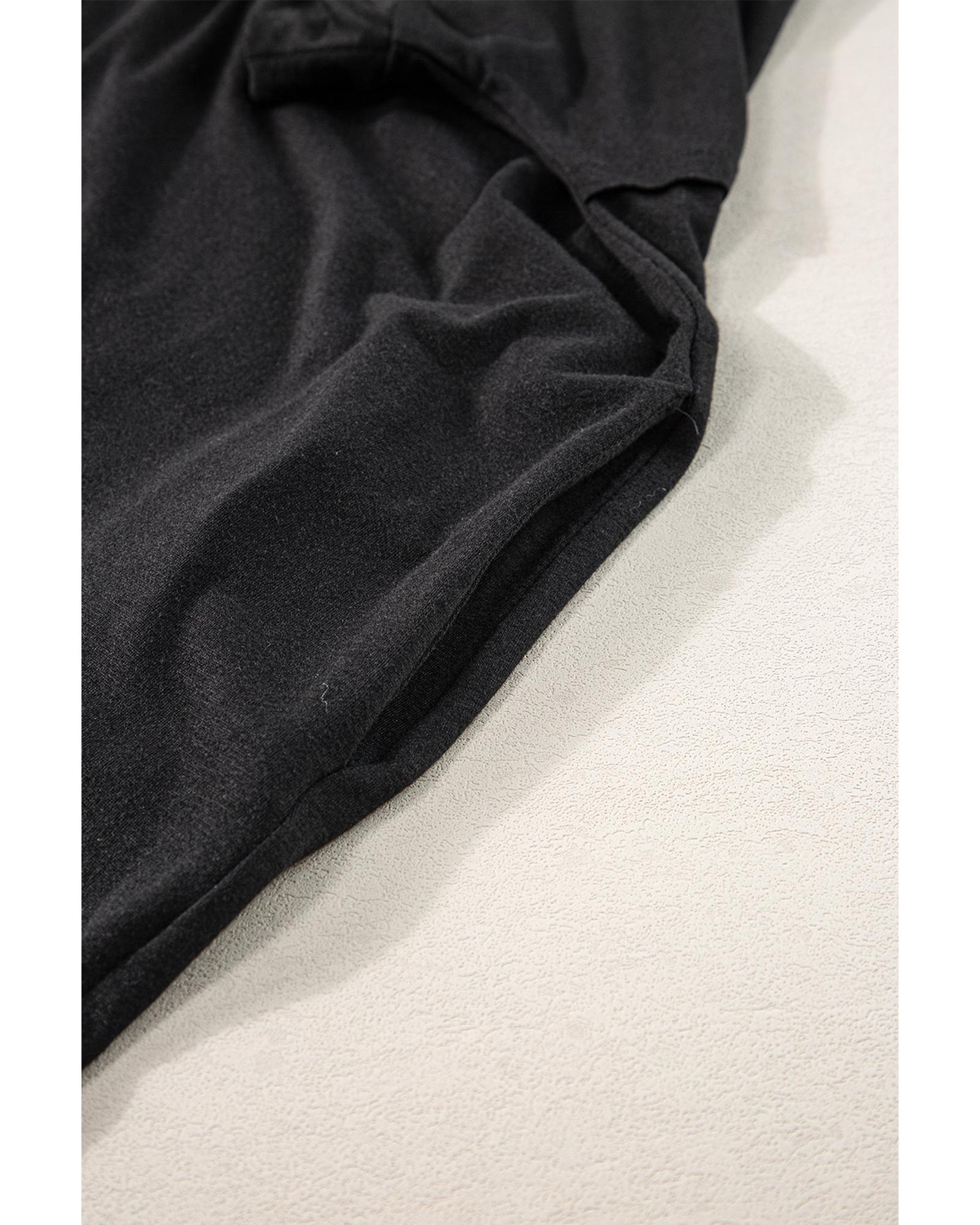 Black V Neck Hidden Pocket Splits Maxi T-shirt Dress - L 7