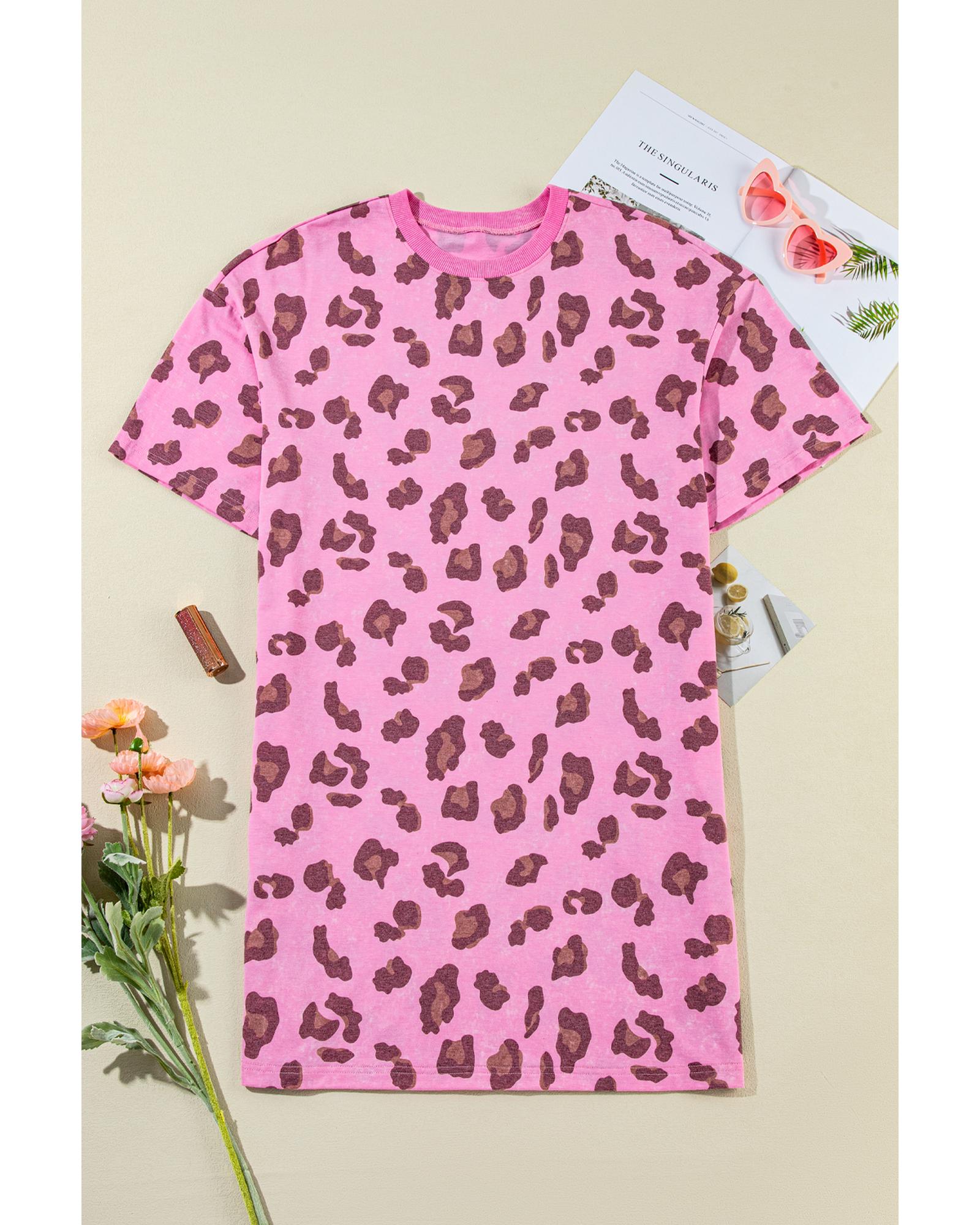 Pink Leopard Mineral Wash Side Pocket Shift Mini Dress - S 3