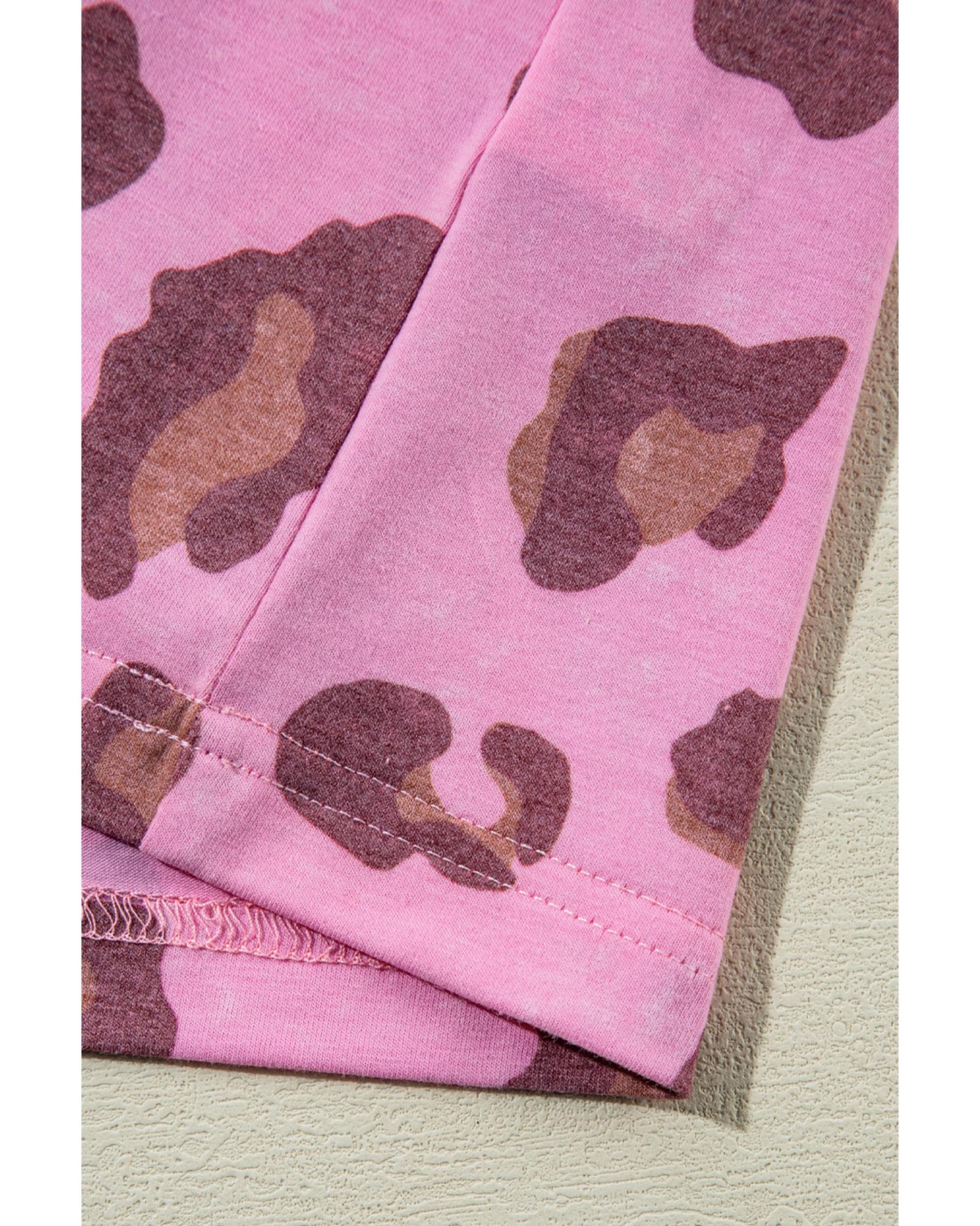 Pink Leopard Mineral Wash Side Pocket Shift Mini Dress - S 4