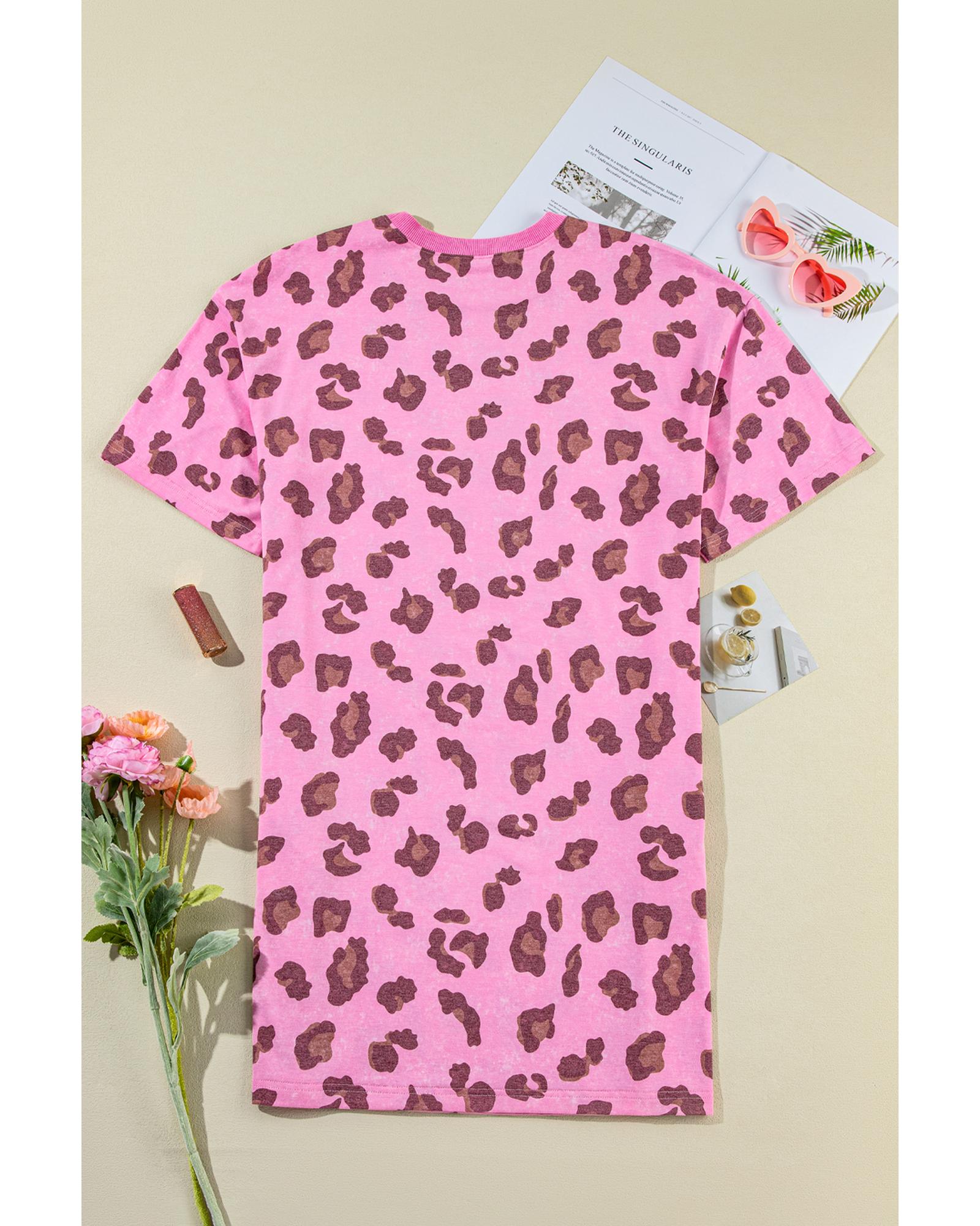 Pink Leopard Mineral Wash Side Pocket Shift Mini Dress - S 5