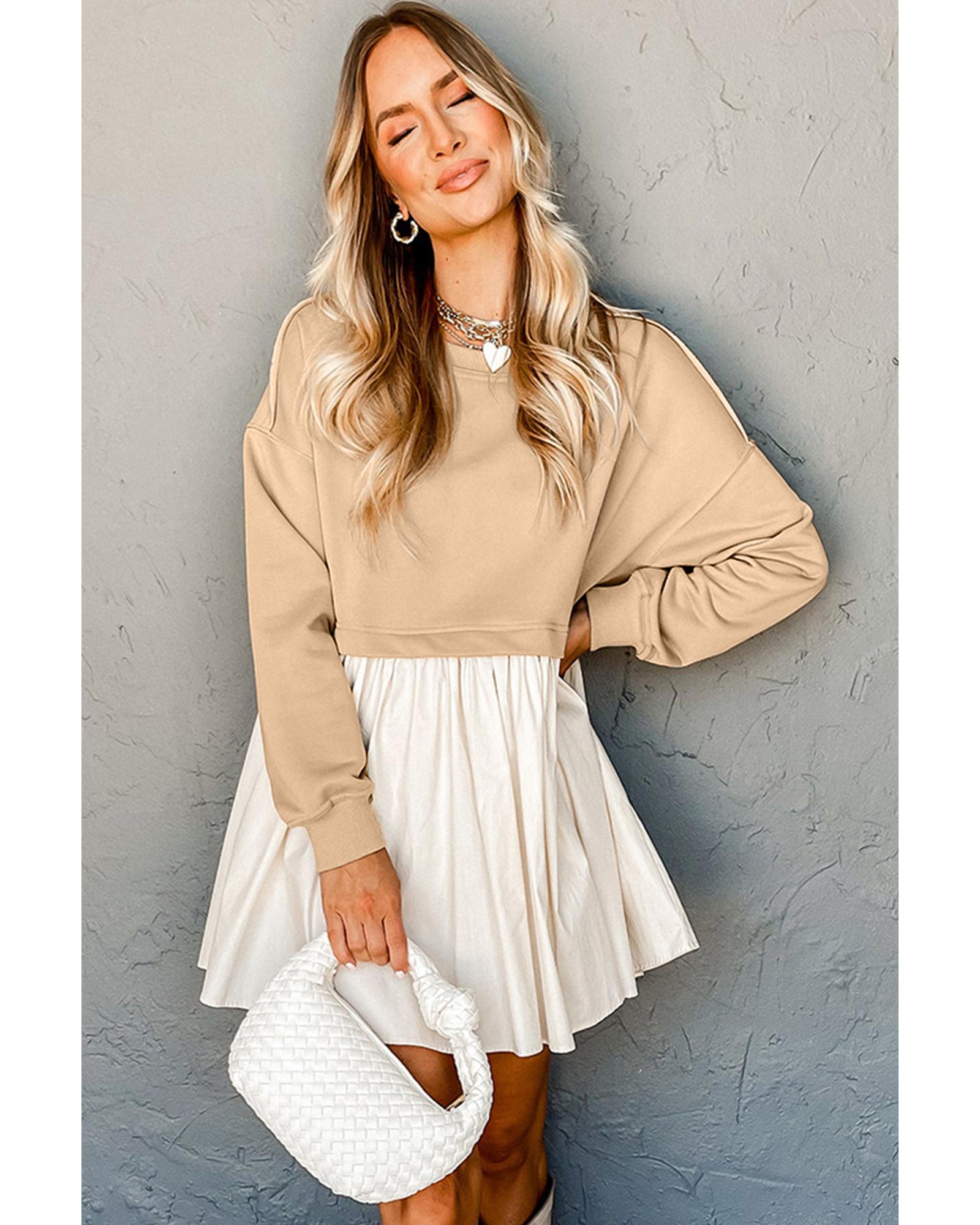 Pale Khaki Sweatshirt Poplin Mini Dress - L 4