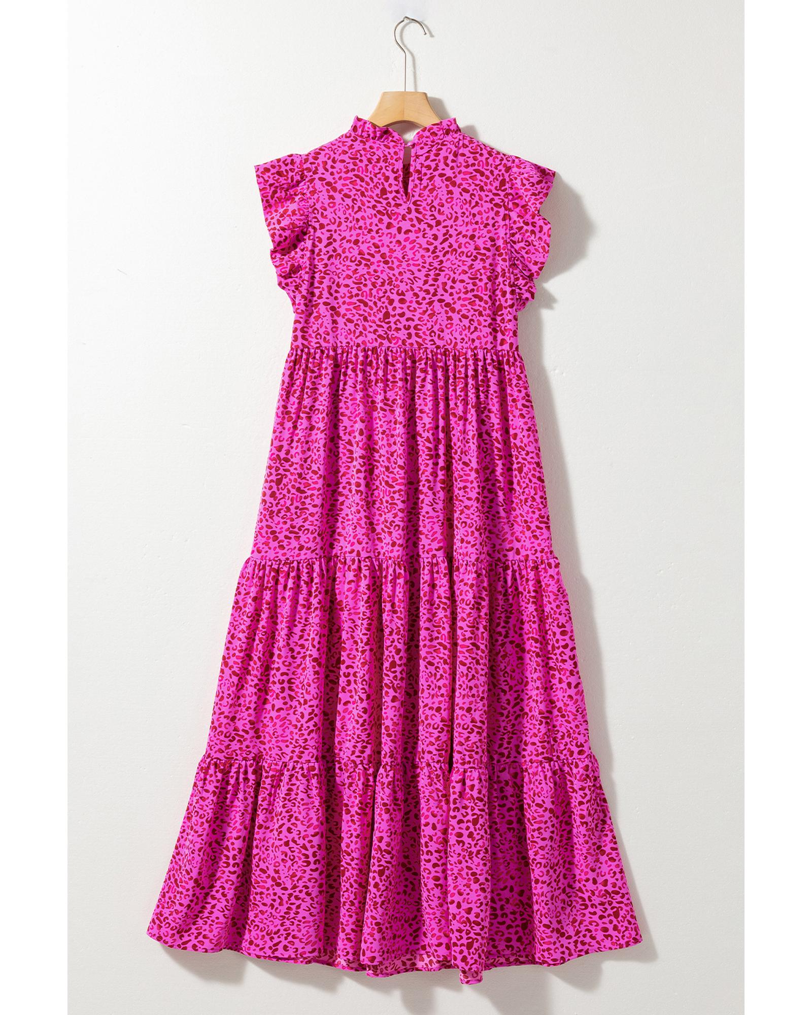 Rose Red Leopard Print Ruffled Trim Tiered Maxi Dress - L 8