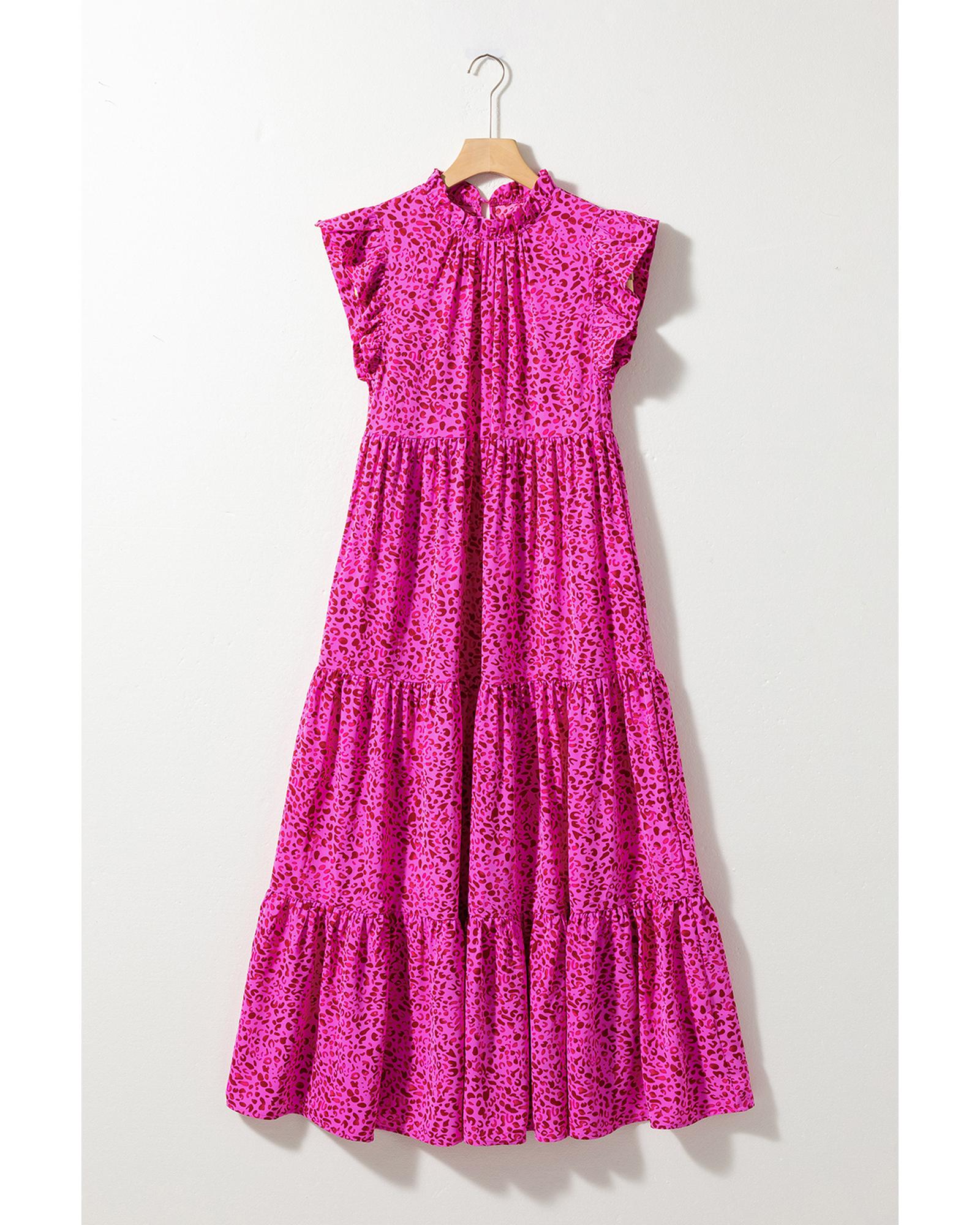 Rose Red Leopard Print Ruffled Trim Tiered Maxi Dress - M 4