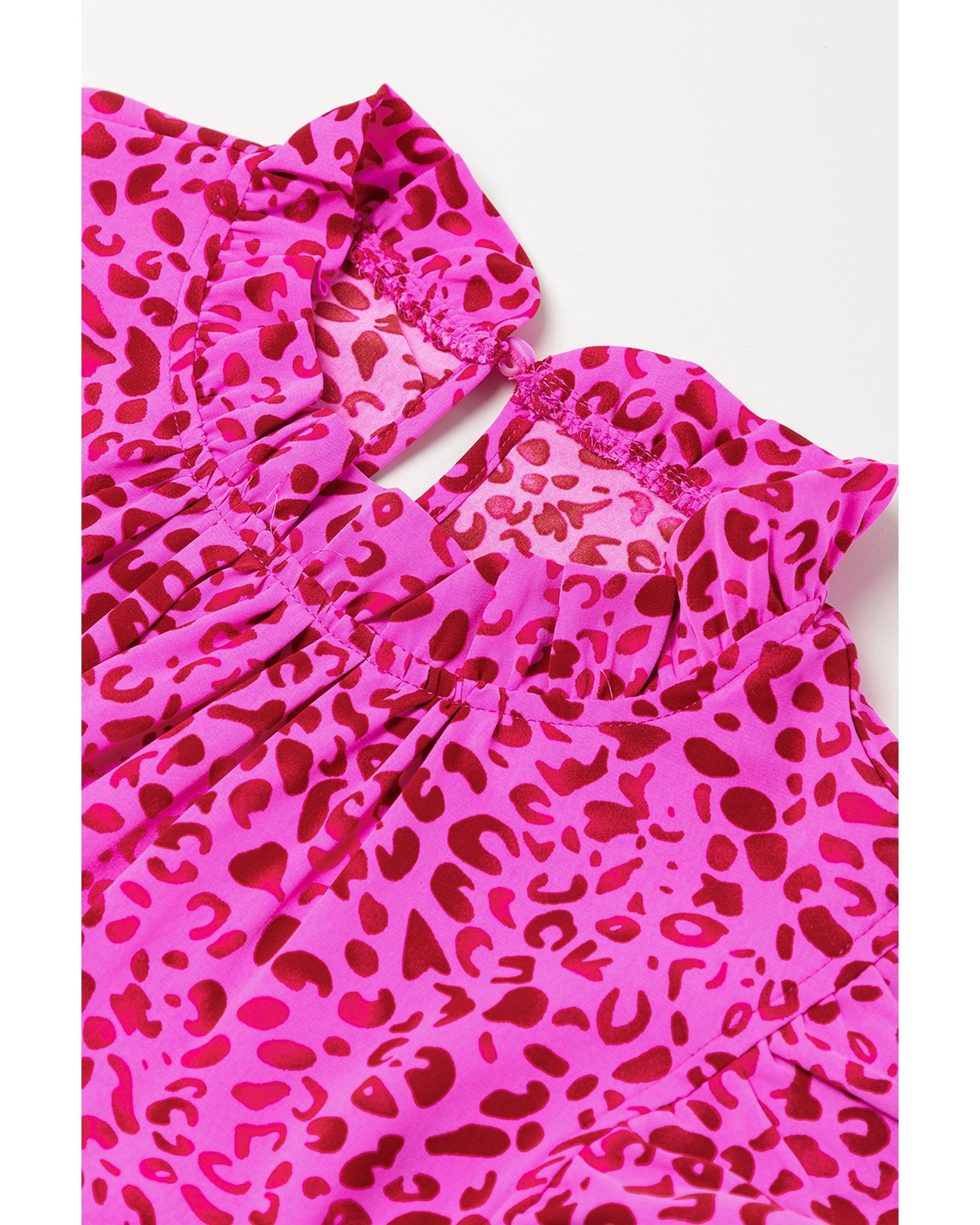 Rose Red Leopard Print Ruffled Trim Tiered Maxi Dress - M 5