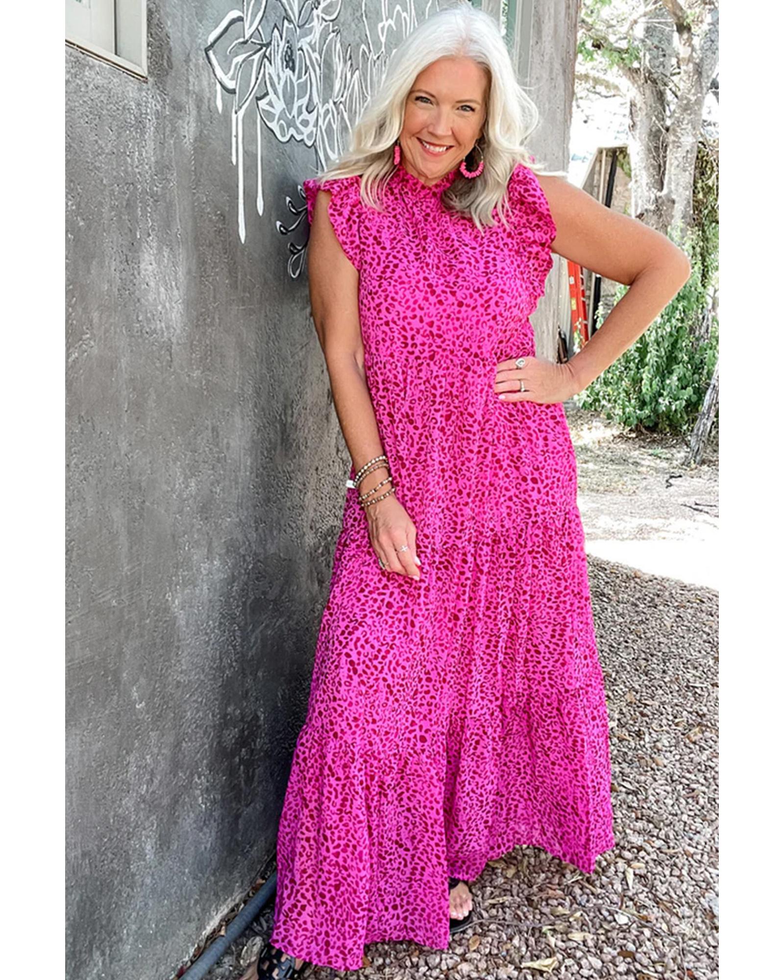 Rose Red Leopard Print Ruffled Trim Tiered Maxi Dress - M 7