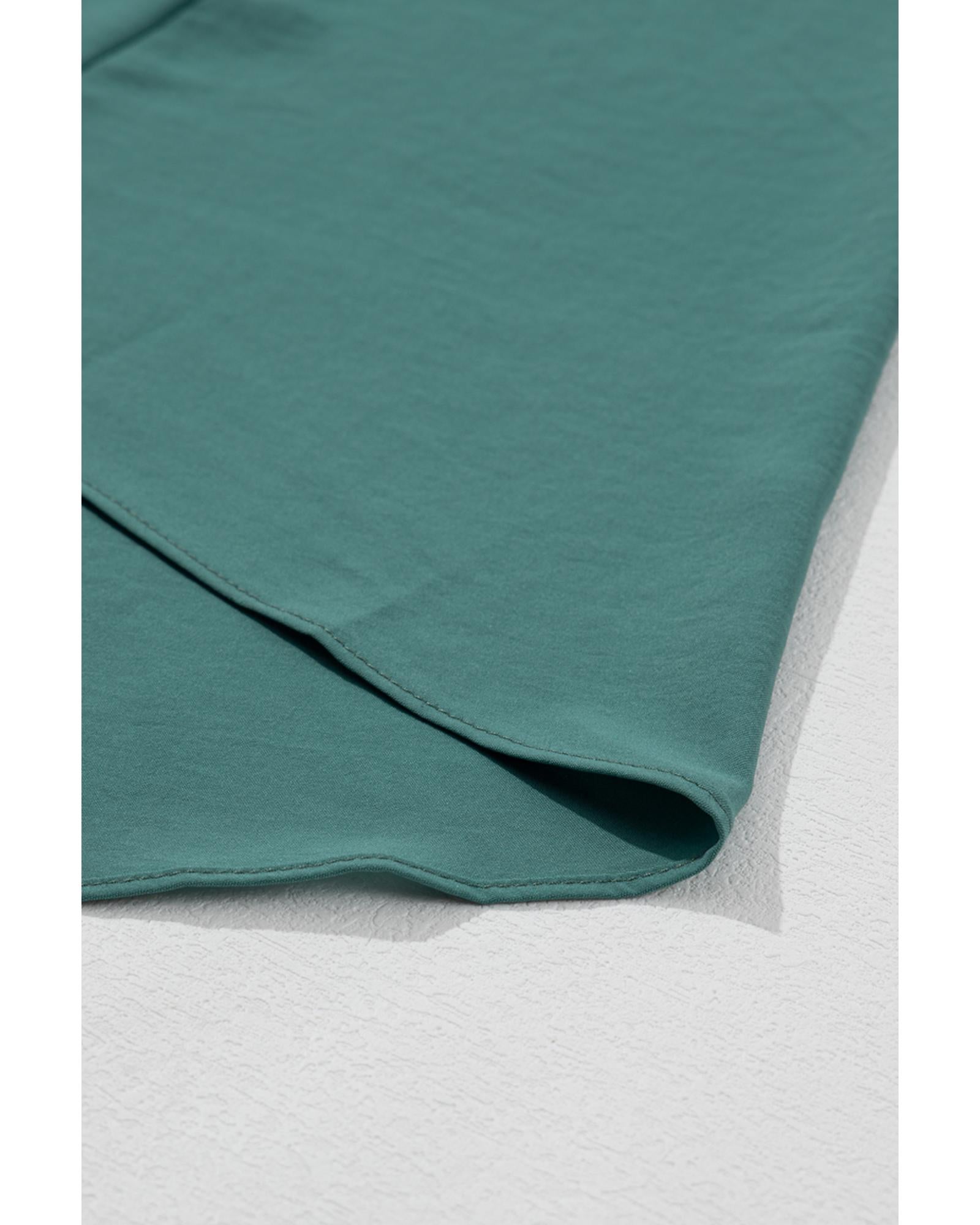 Blackish Green Solid Color V Neck Wrap Pleated Short Sleeve Maxi Dress - M 7