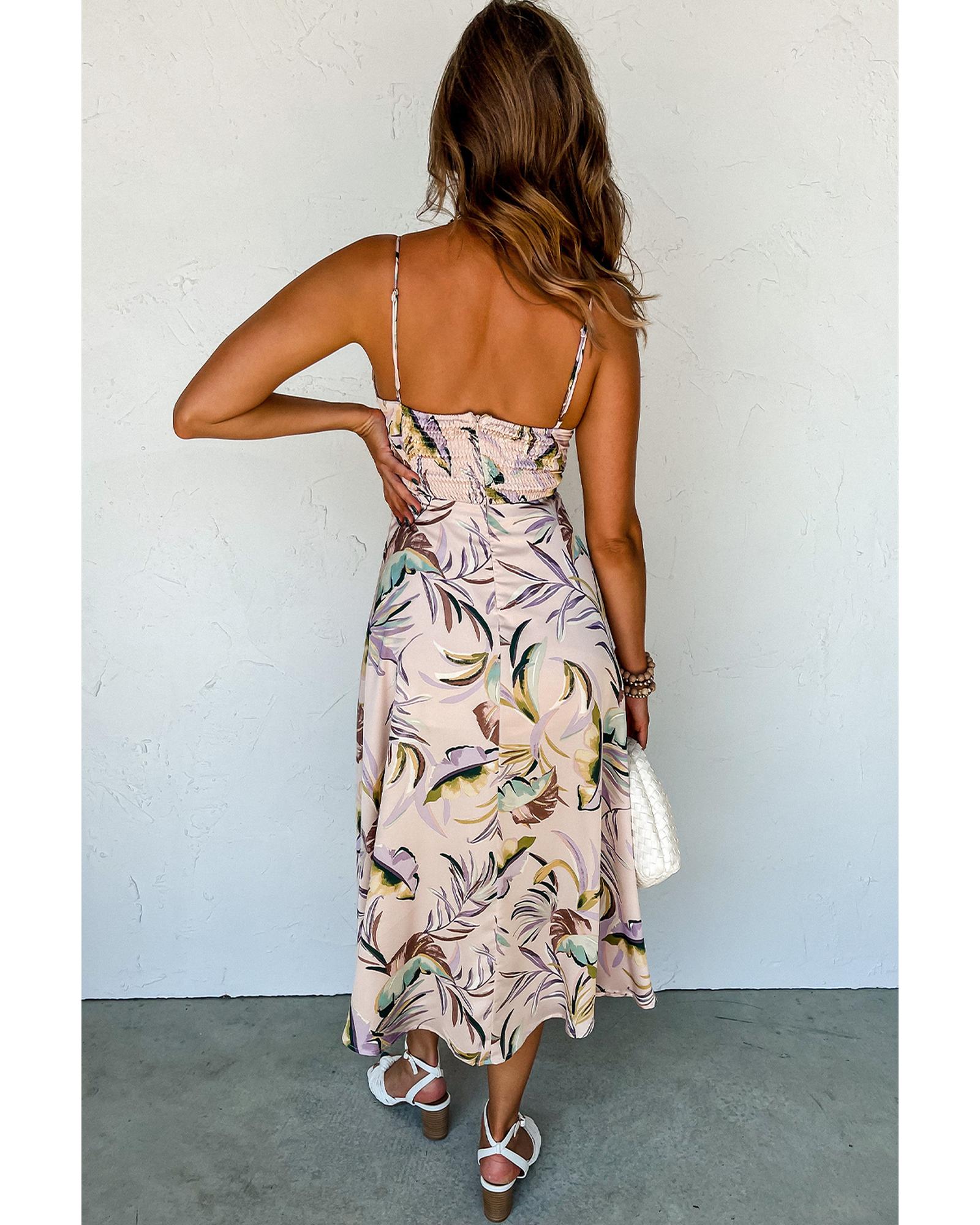 Apricot Tropical Print Spaghetti Straps Cupped Dress - XL 7