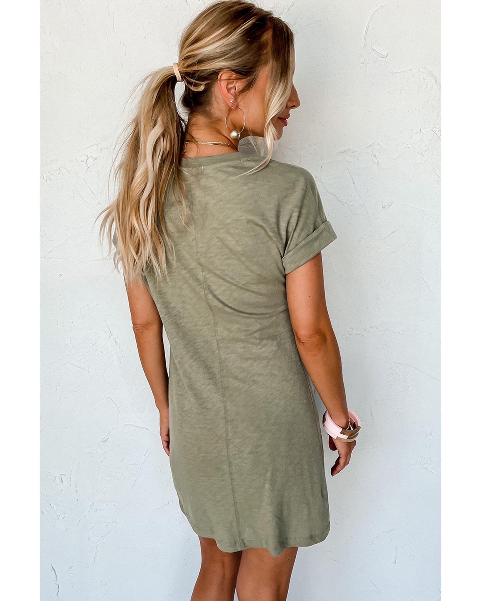 Laurel Green Folded Sleeve Twisted Mini T-Shirt Dress - L 5