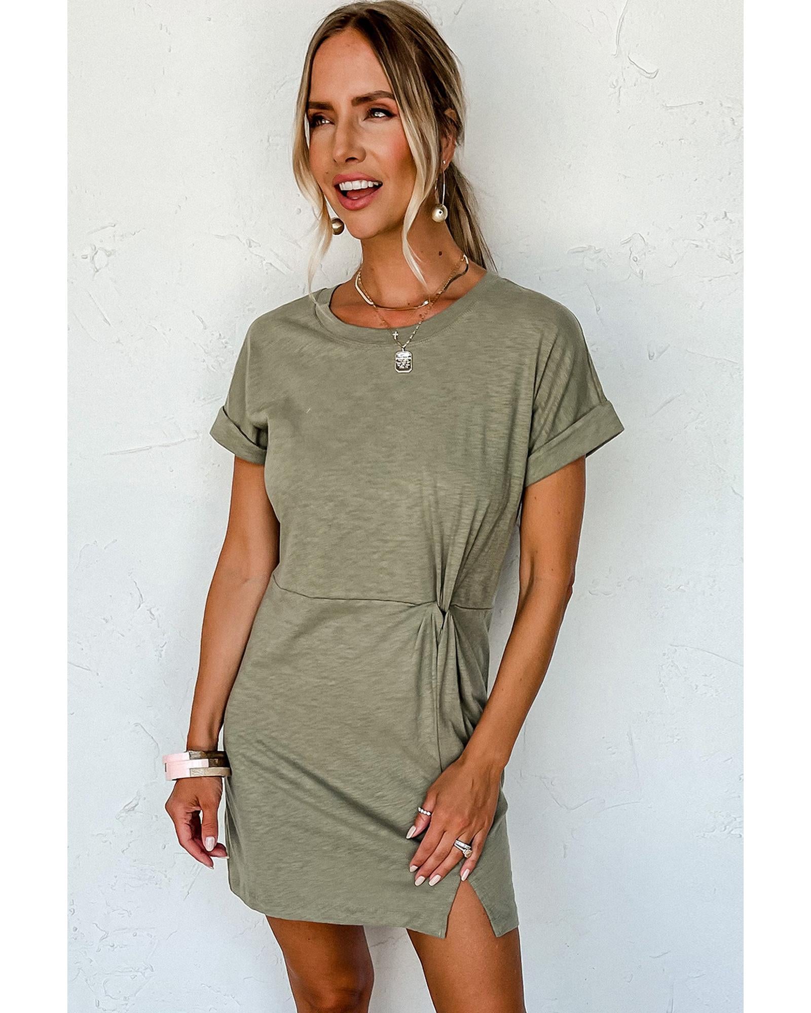 Laurel Green Folded Sleeve Twisted Mini T-Shirt Dress - L 7