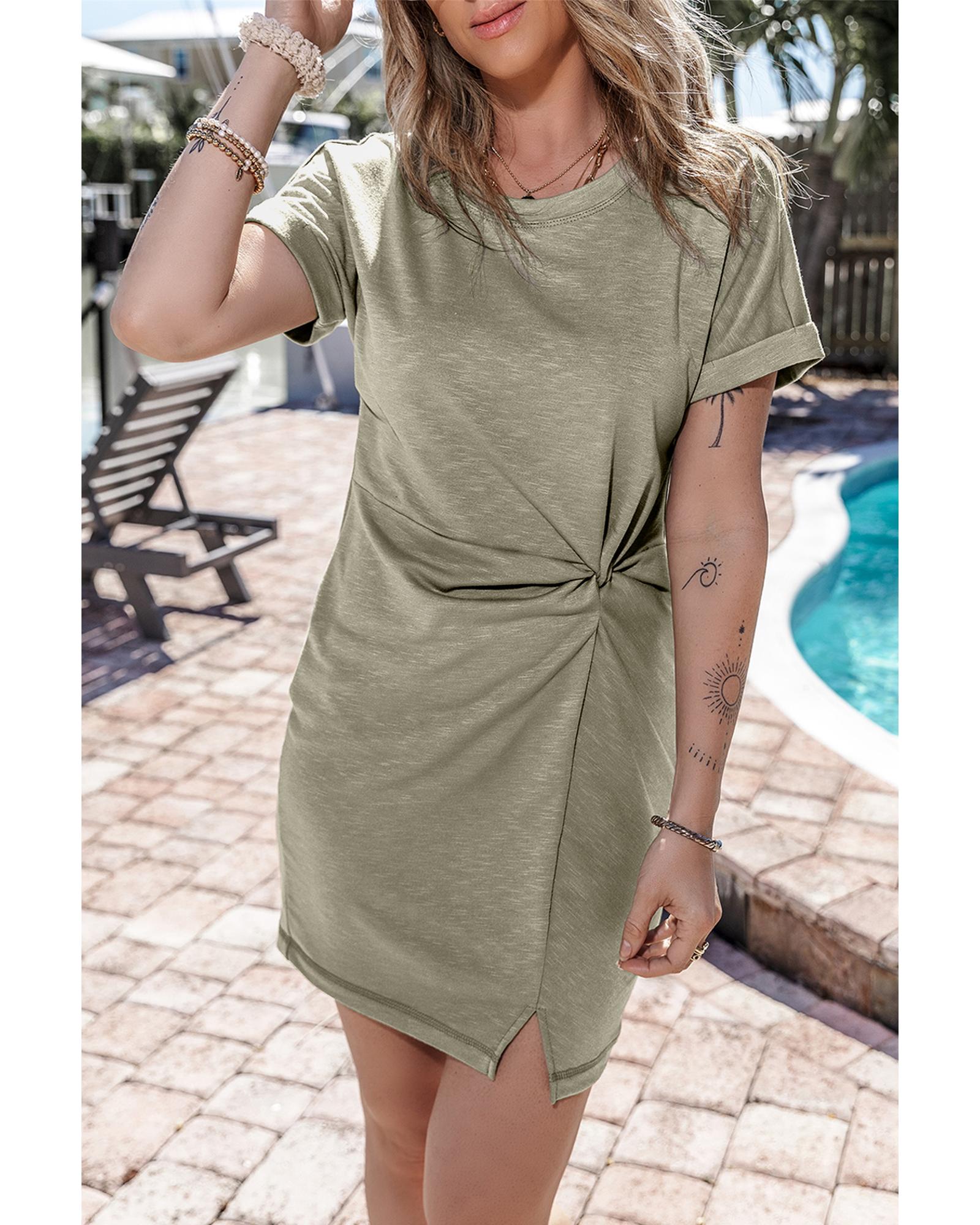 Laurel Green Folded Sleeve Twisted Mini T-Shirt Dress - L 8