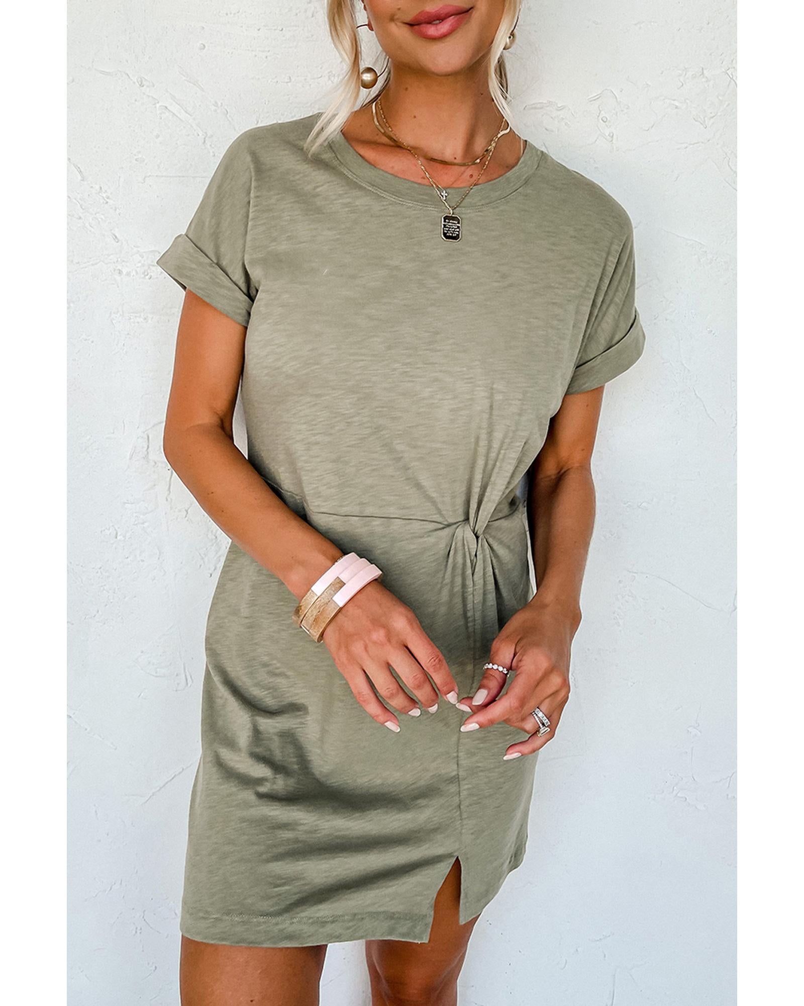 Laurel Green Folded Sleeve Twisted Mini T-Shirt Dress - XL