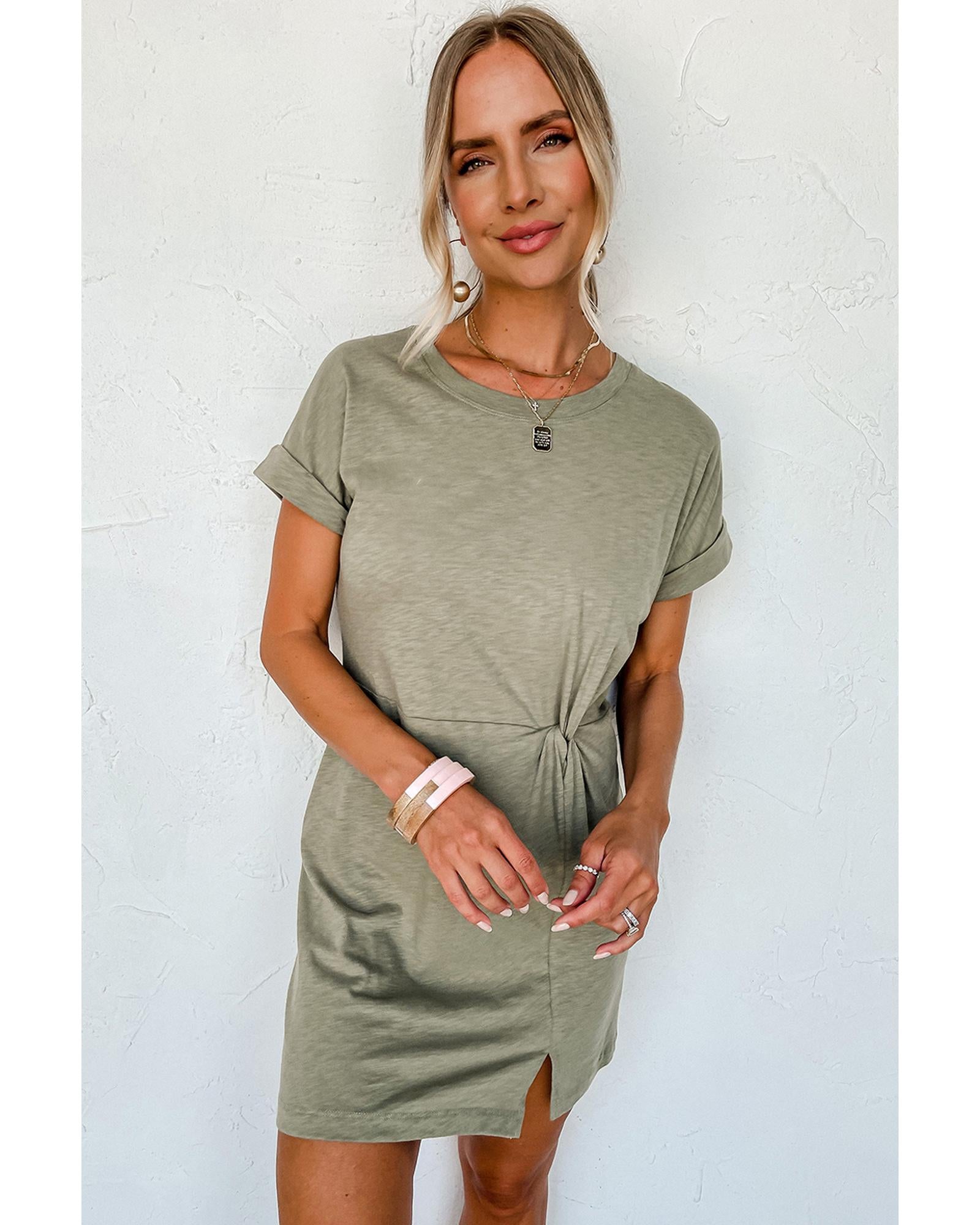 Laurel Green Folded Sleeve Twisted Mini T-Shirt Dress - XL 4