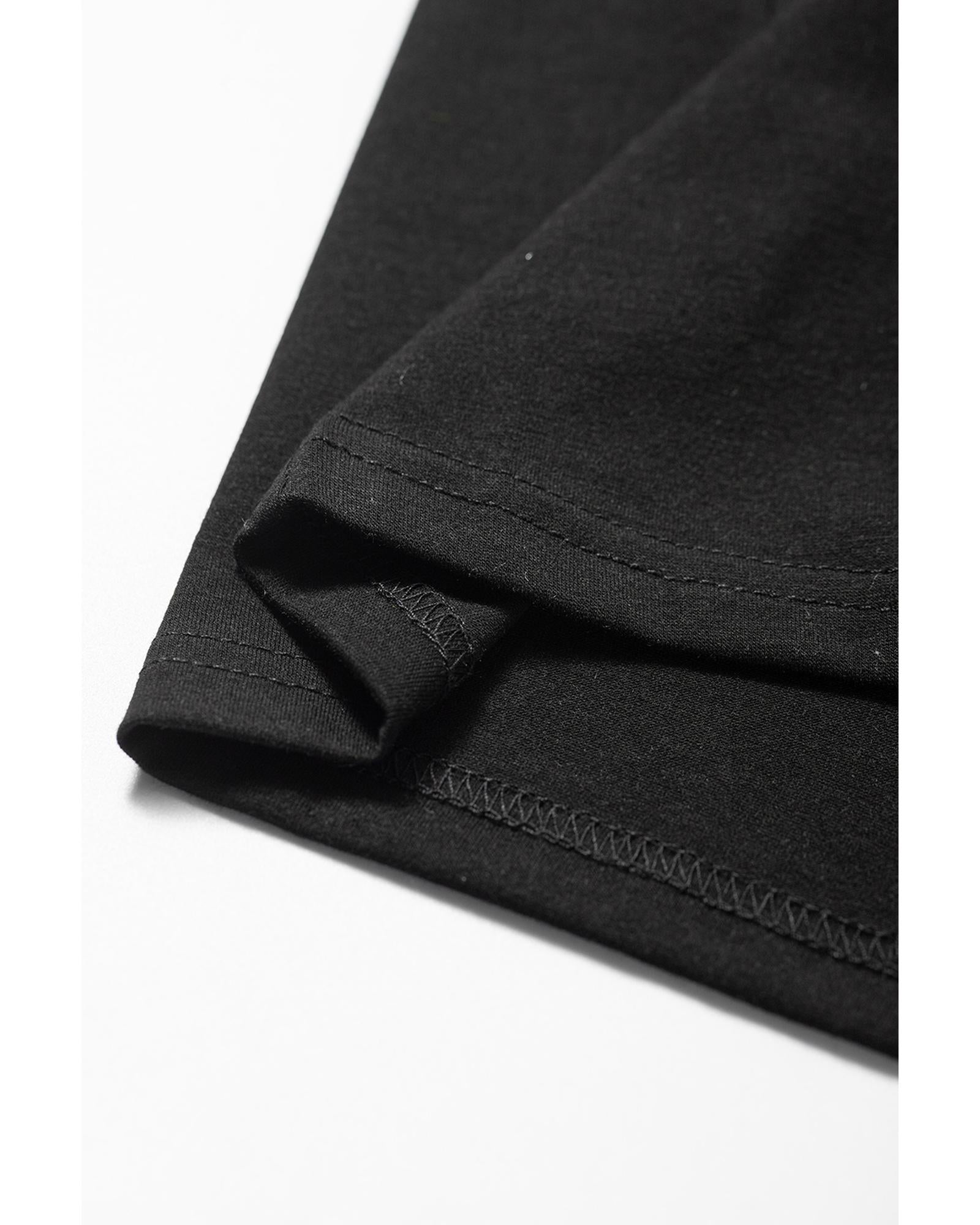 Black Notched Neck Pleated Puff Sleeve Shift T-shirt Dress - S 6