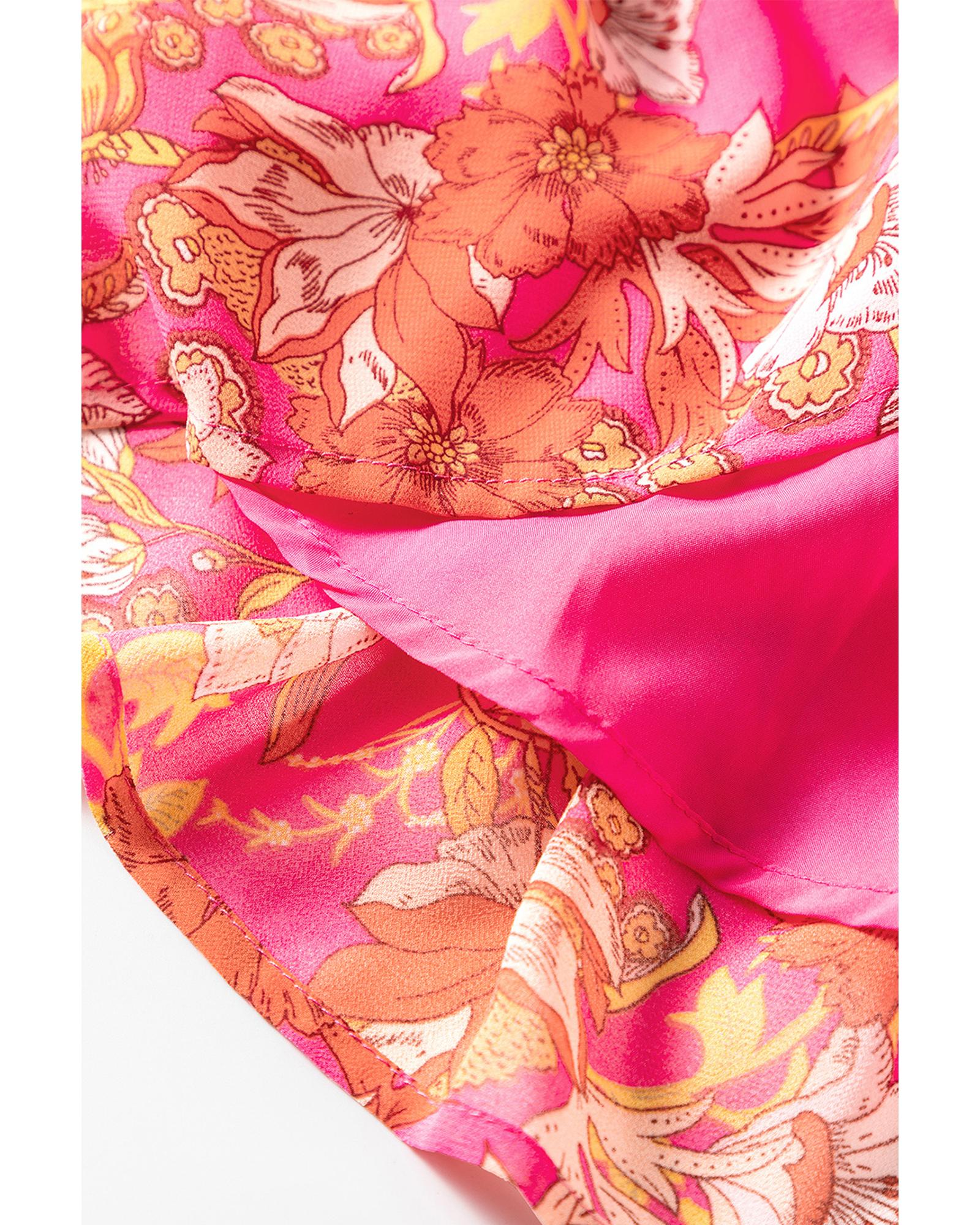 Pink Floral Square Neck Ruffle Sleeve Tiered Dress - L 4