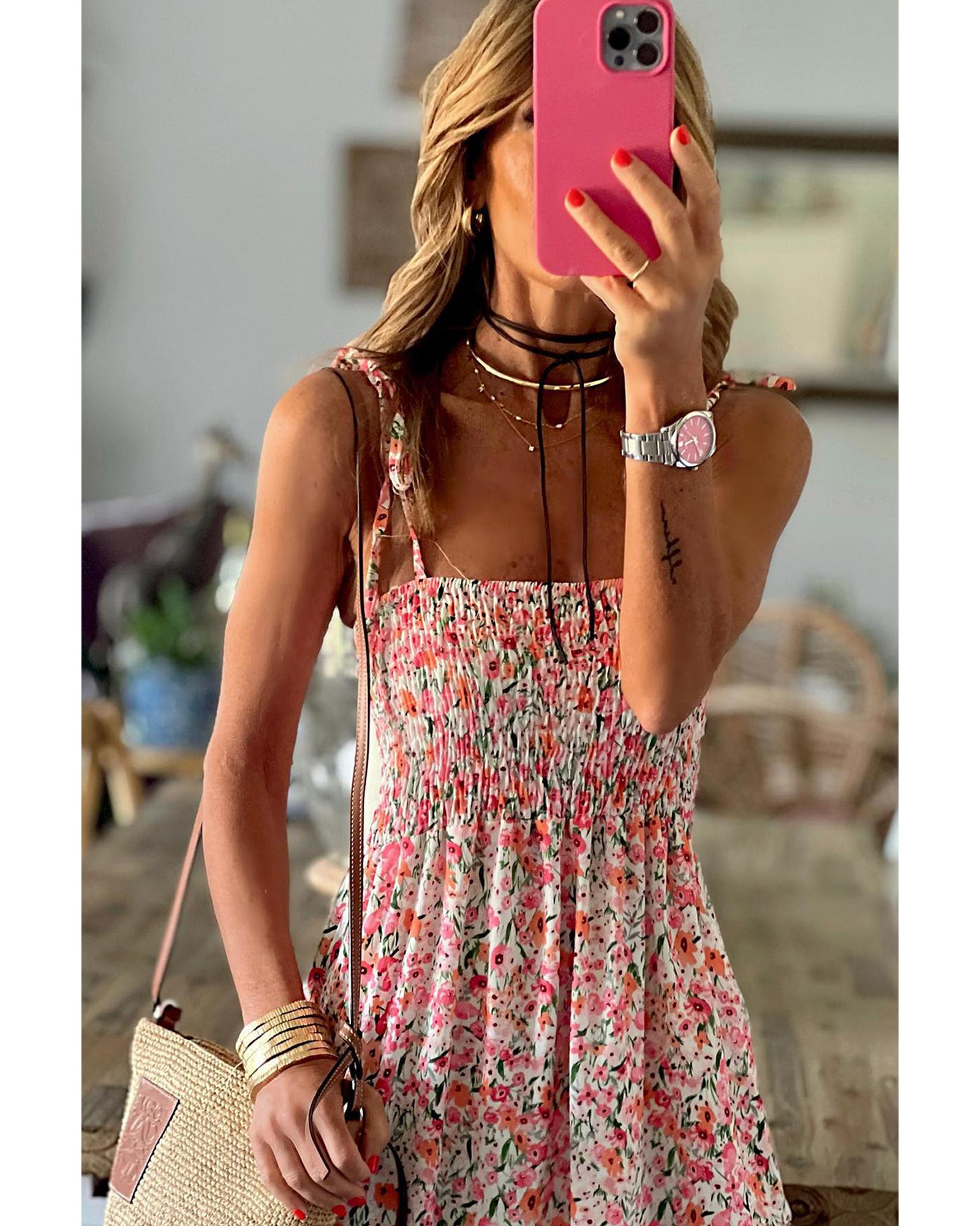 White Boho Floral Smocked Ruffled Maxi Dress - XL 4