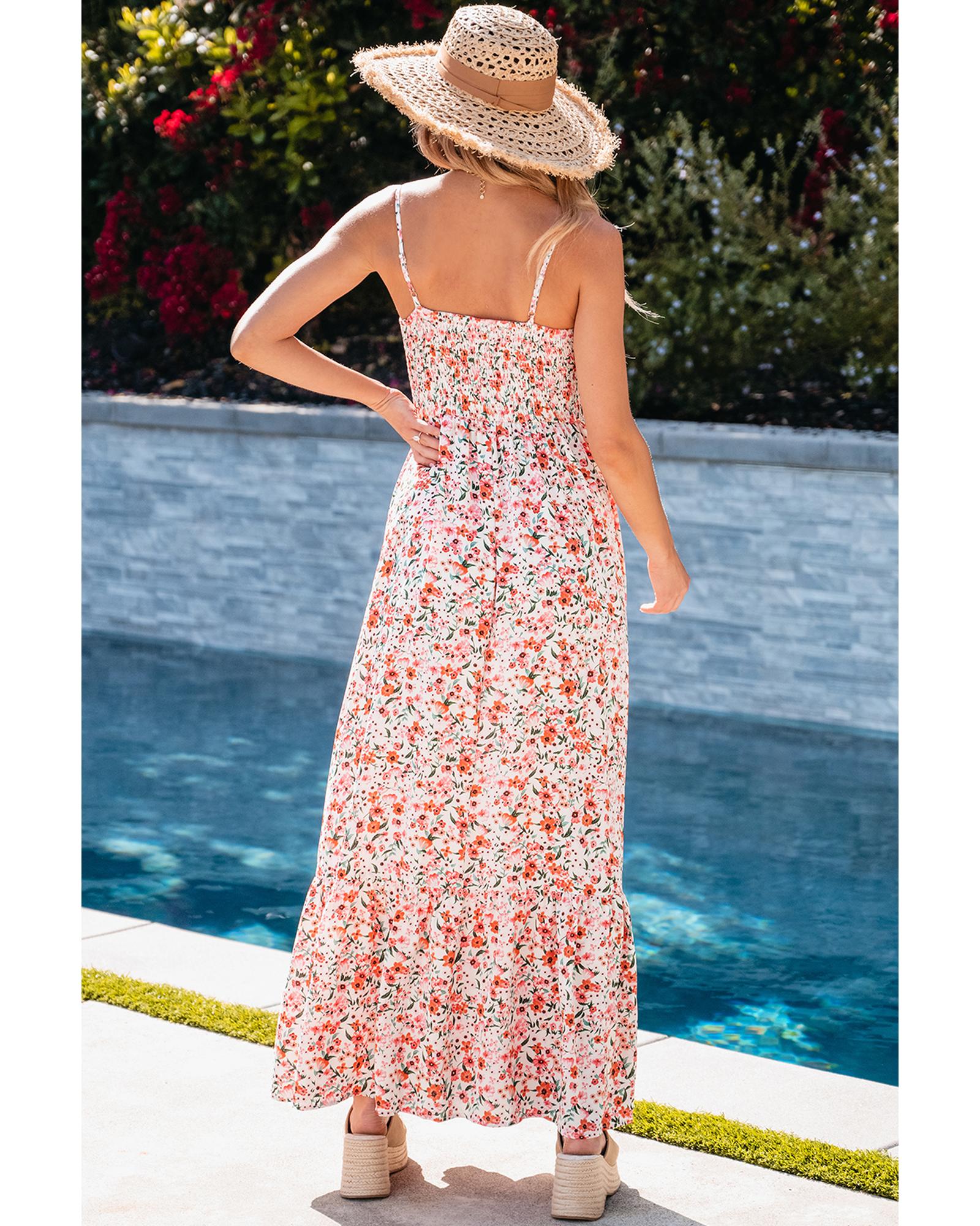White Boho Floral Smocked Ruffled Maxi Dress - XL 6