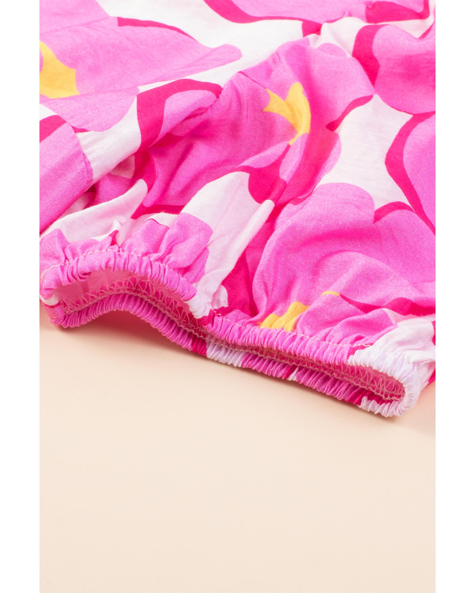 Rose Floral Print Square Neck Empire Waist Flowy Dress - L 5