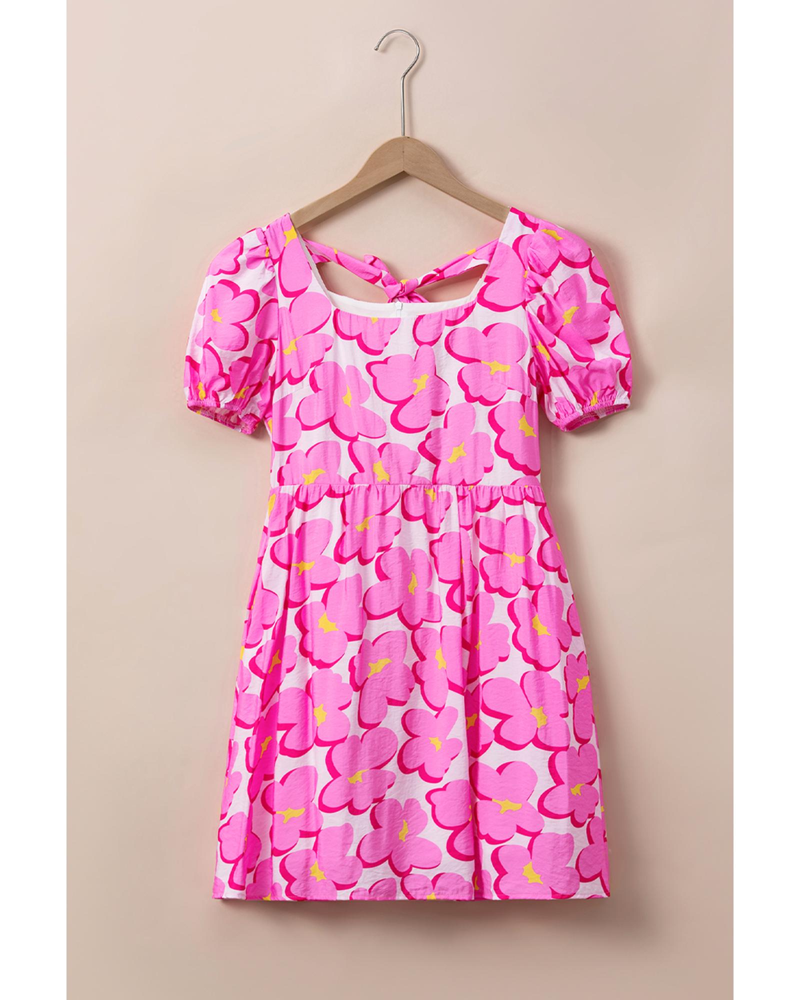 Rose Floral Print Square Neck Empire Waist Flowy Dress - L 6