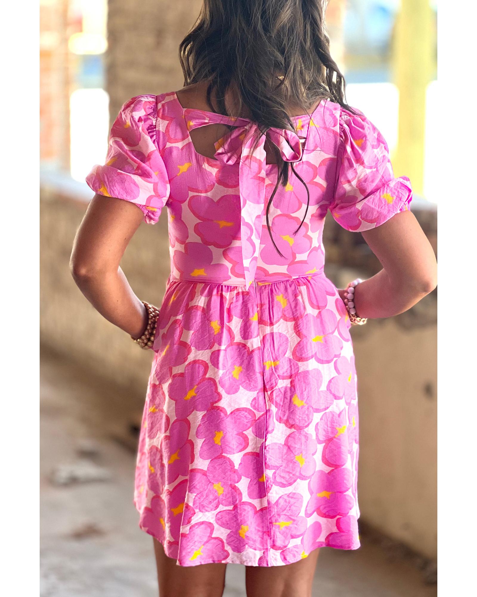 Rose Floral Print Square Neck Empire Waist Flowy Dress - L 7