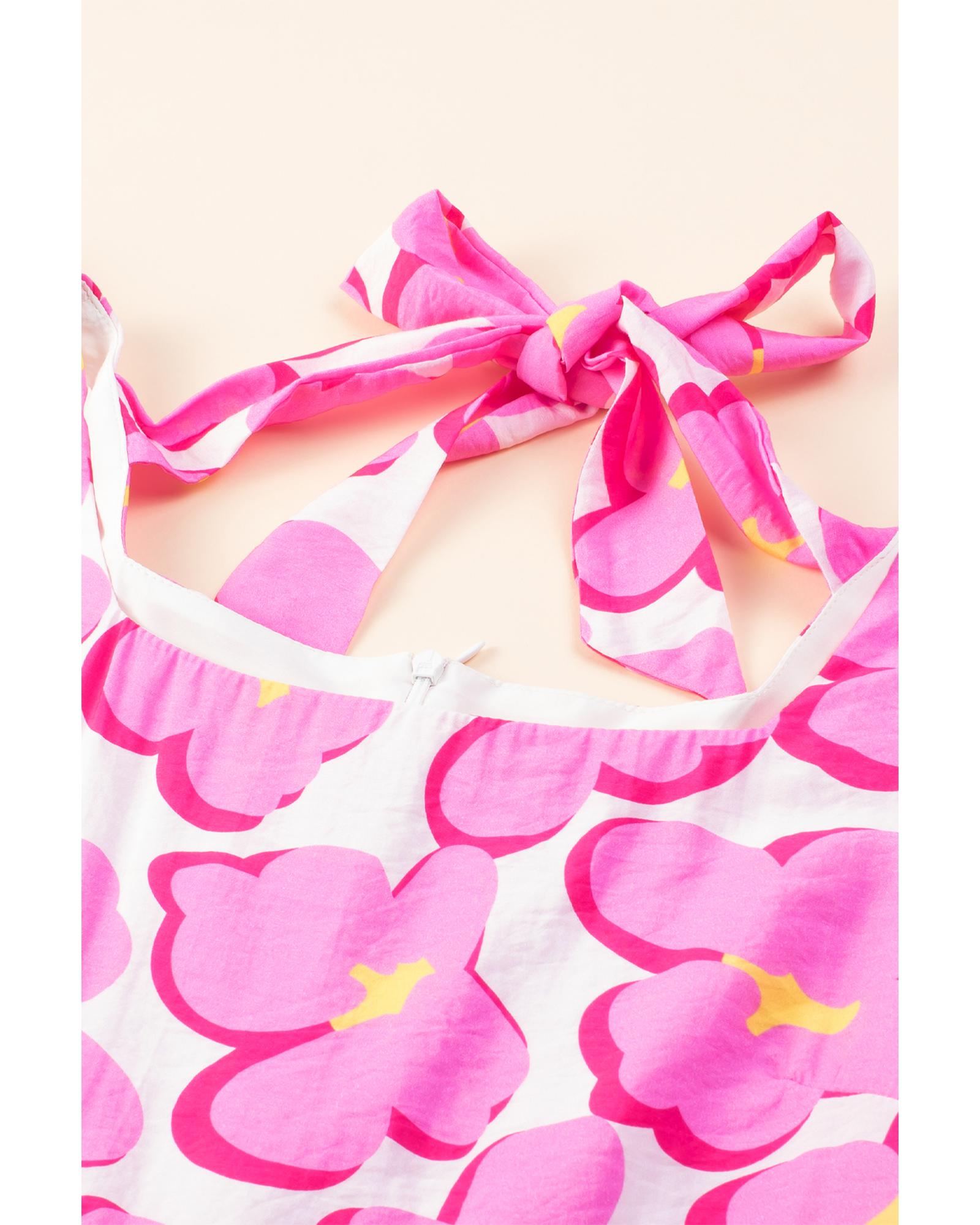 Rose Floral Print Square Neck Empire Waist Flowy Dress - L 8