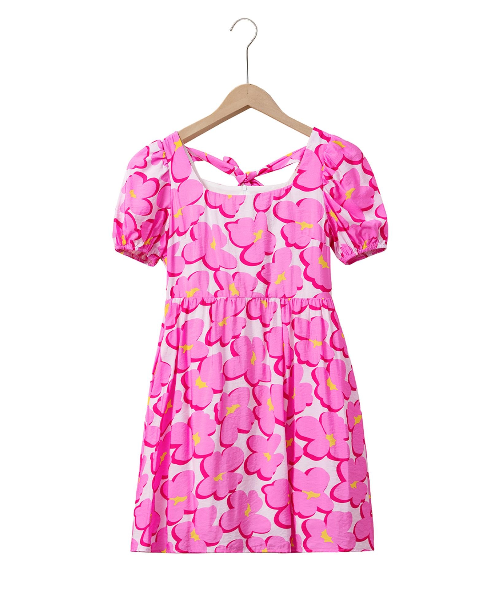 Rose Floral Print Square Neck Empire Waist Flowy Dress - S 6