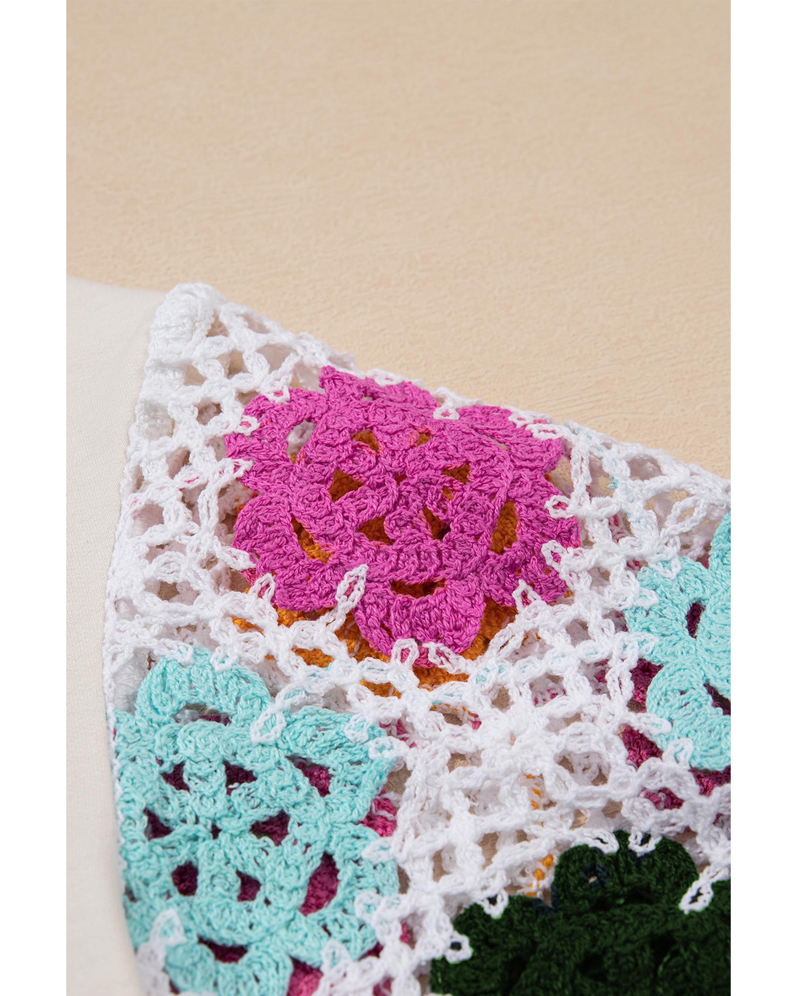White Floral Crochet Splicing Sleeve T Shirt Dress - L 5