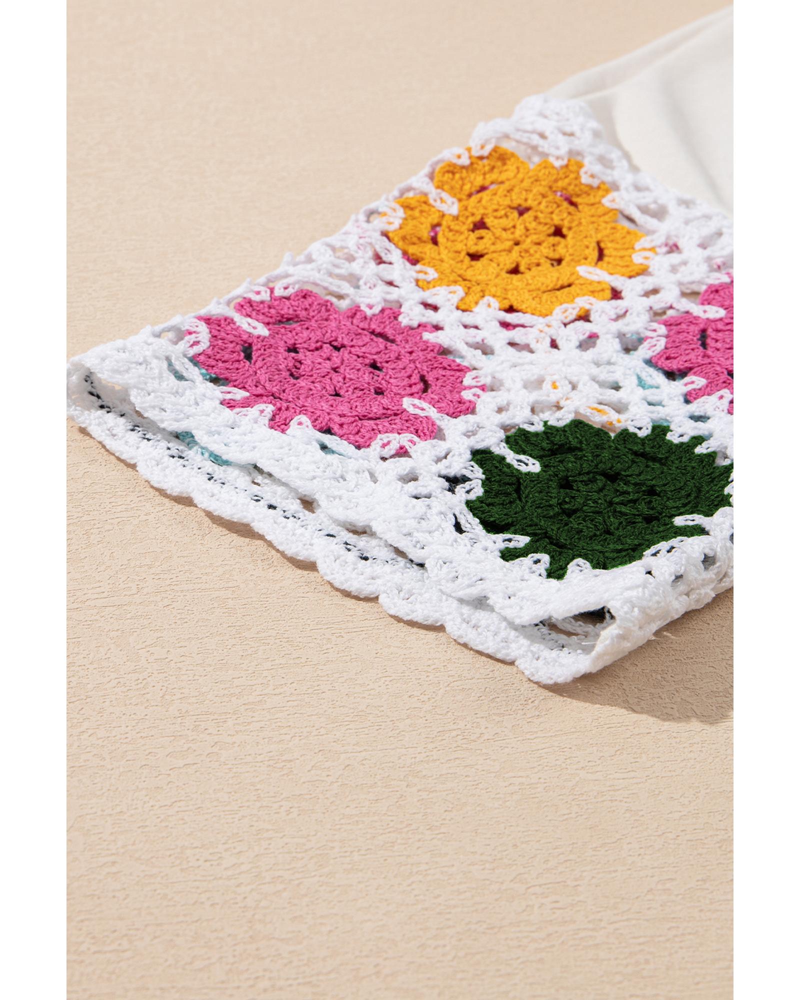 White Floral Crochet Splicing Sleeve T Shirt Dress - S 7