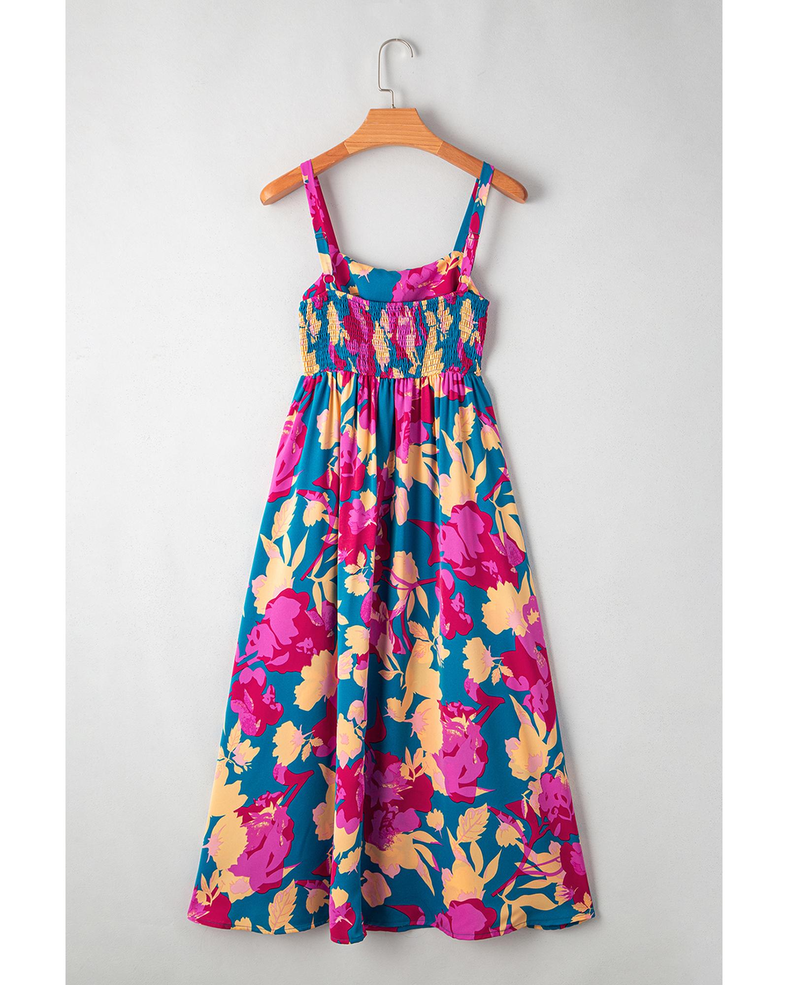 Dark Blue Floral High Waist Sleeveless Flared Long Dress - M 8