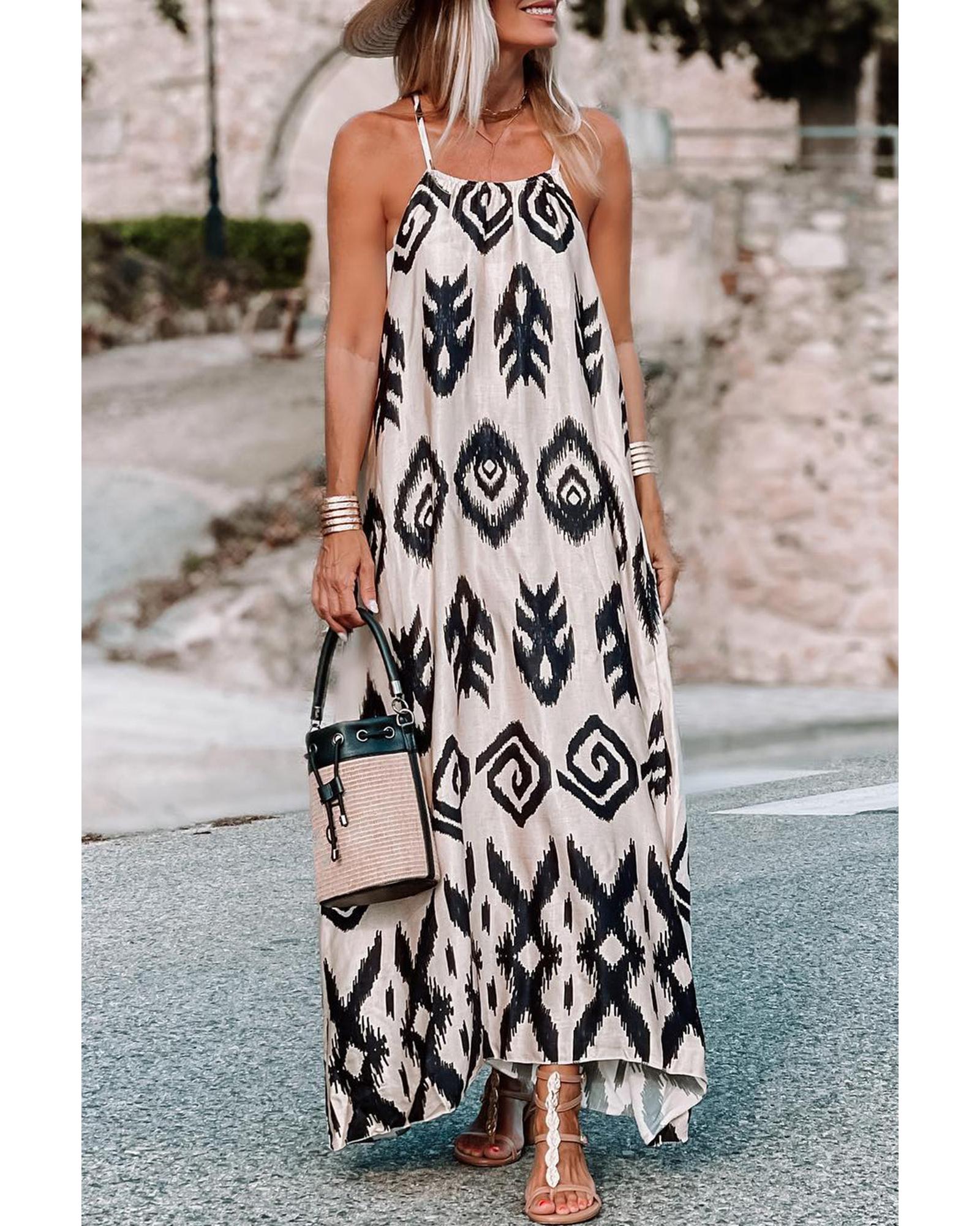 Black Western  Aztec Printed Fashion Vacation Sundress - L 4