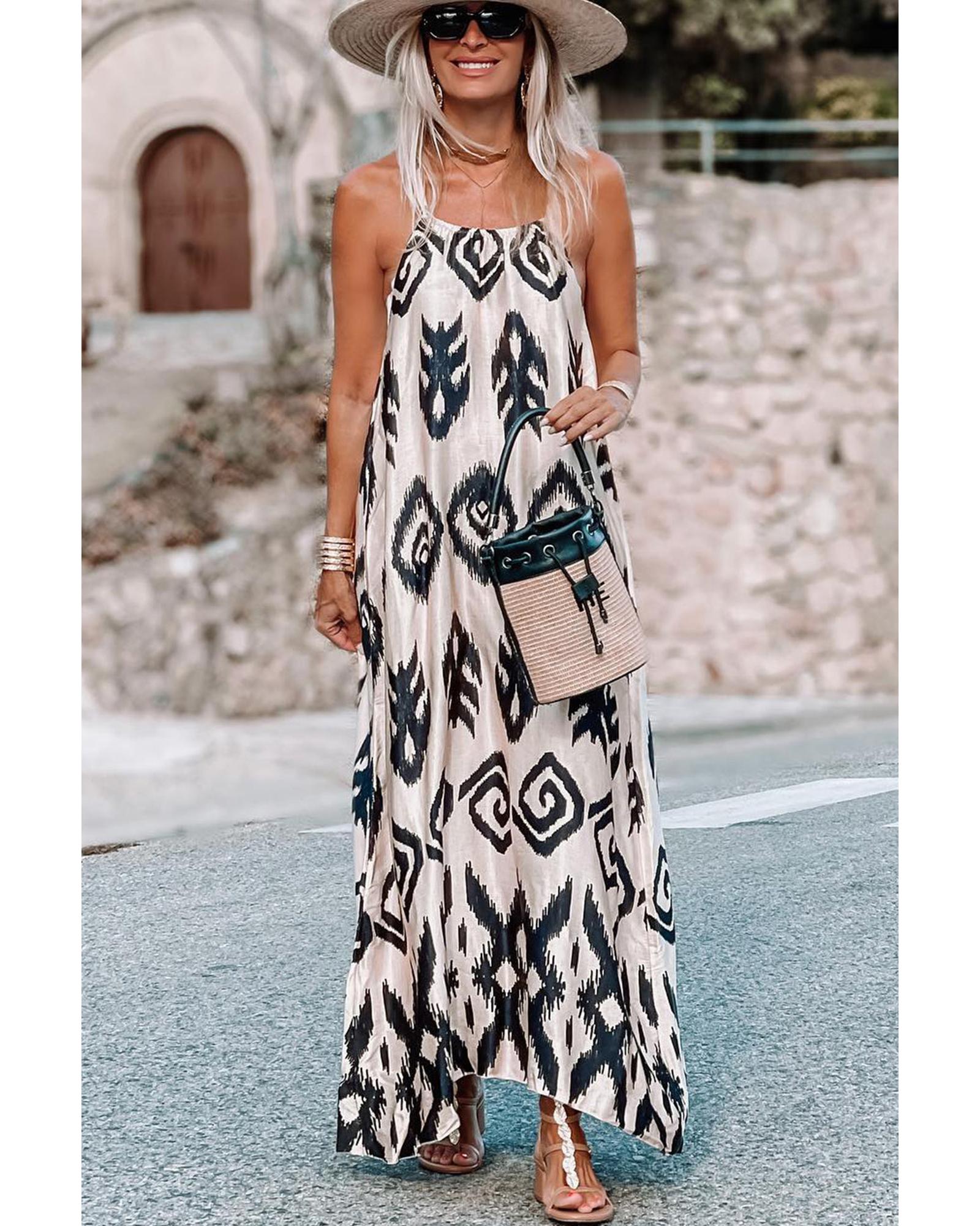Black Western  Aztec Printed Fashion Vacation Sundress - L 5