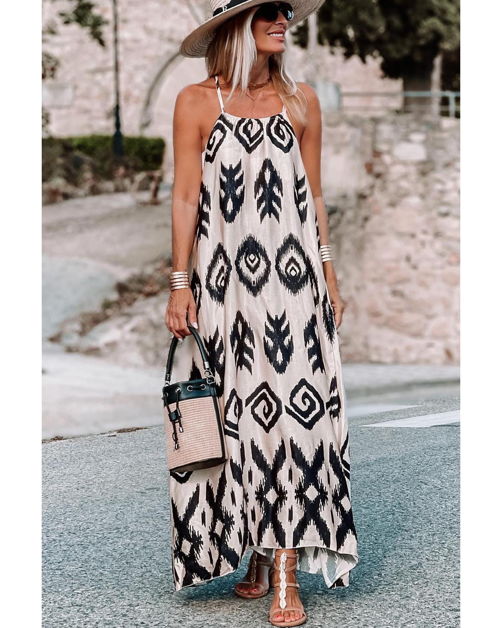 Black Western  Aztec Printed Fashion Vacation Sundress - M 8