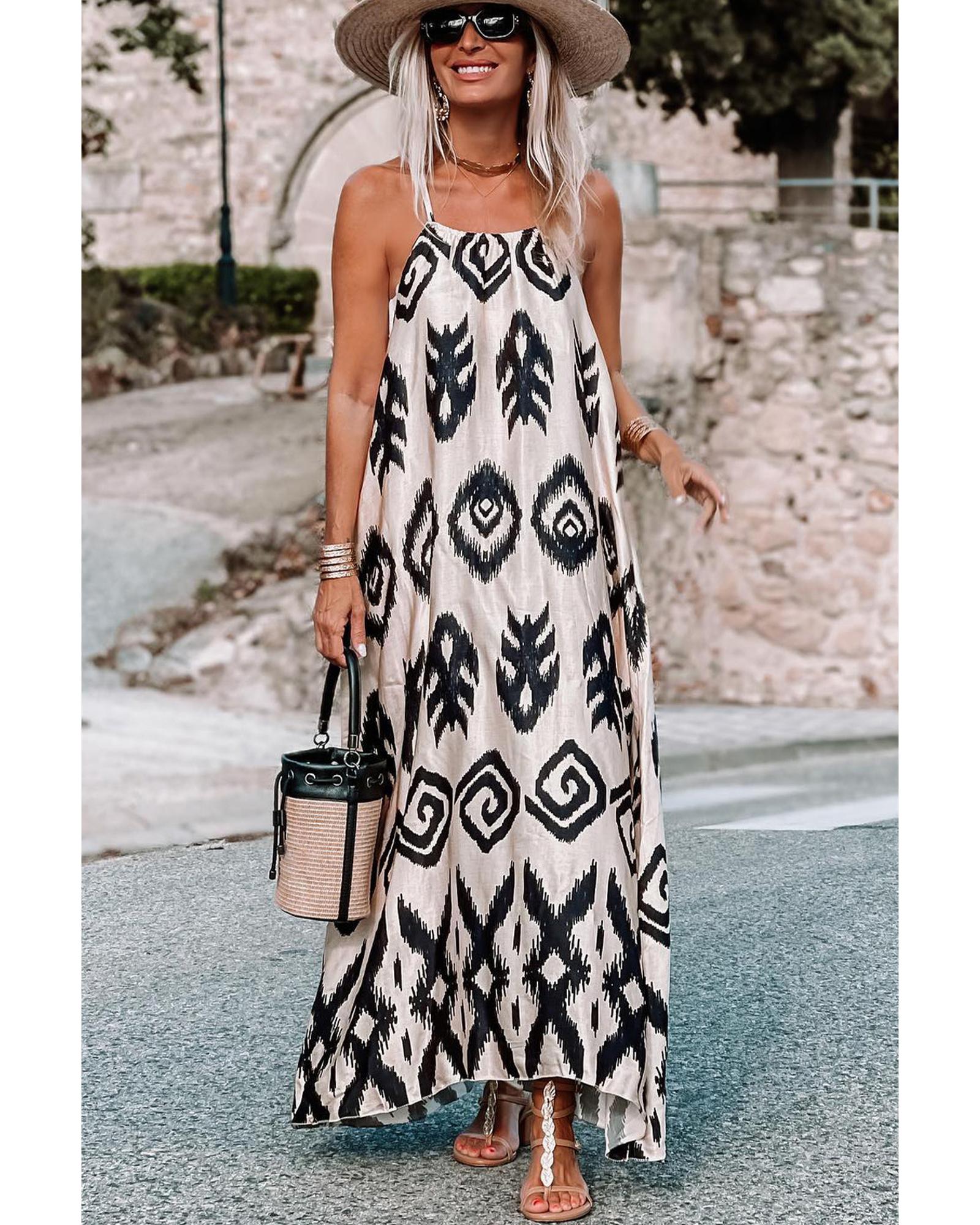 Black Western  Aztec Printed Fashion Vacation Sundress - XL 3