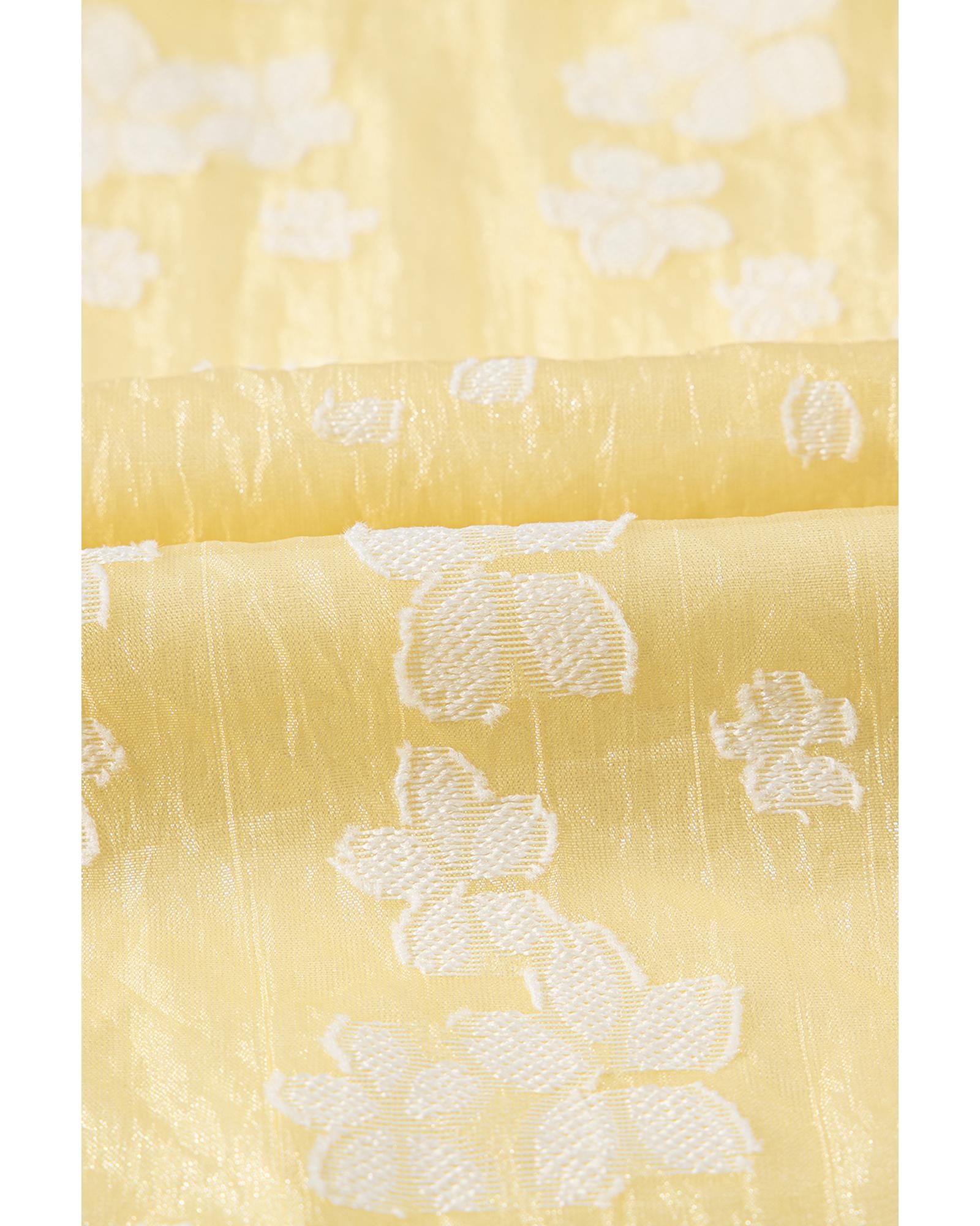 Yellow Boho Flower Jacquard Puff Sleeve Square Neck Mini Dress - L 4